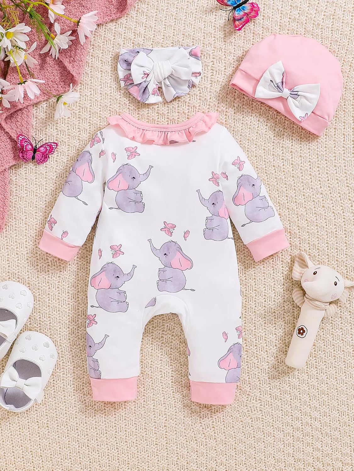 Newborn Baby Girl Clothes Infant Floral Print One-Piece Romper+Jumpsuit+Bodysuit+Hat+Headband - Image 3