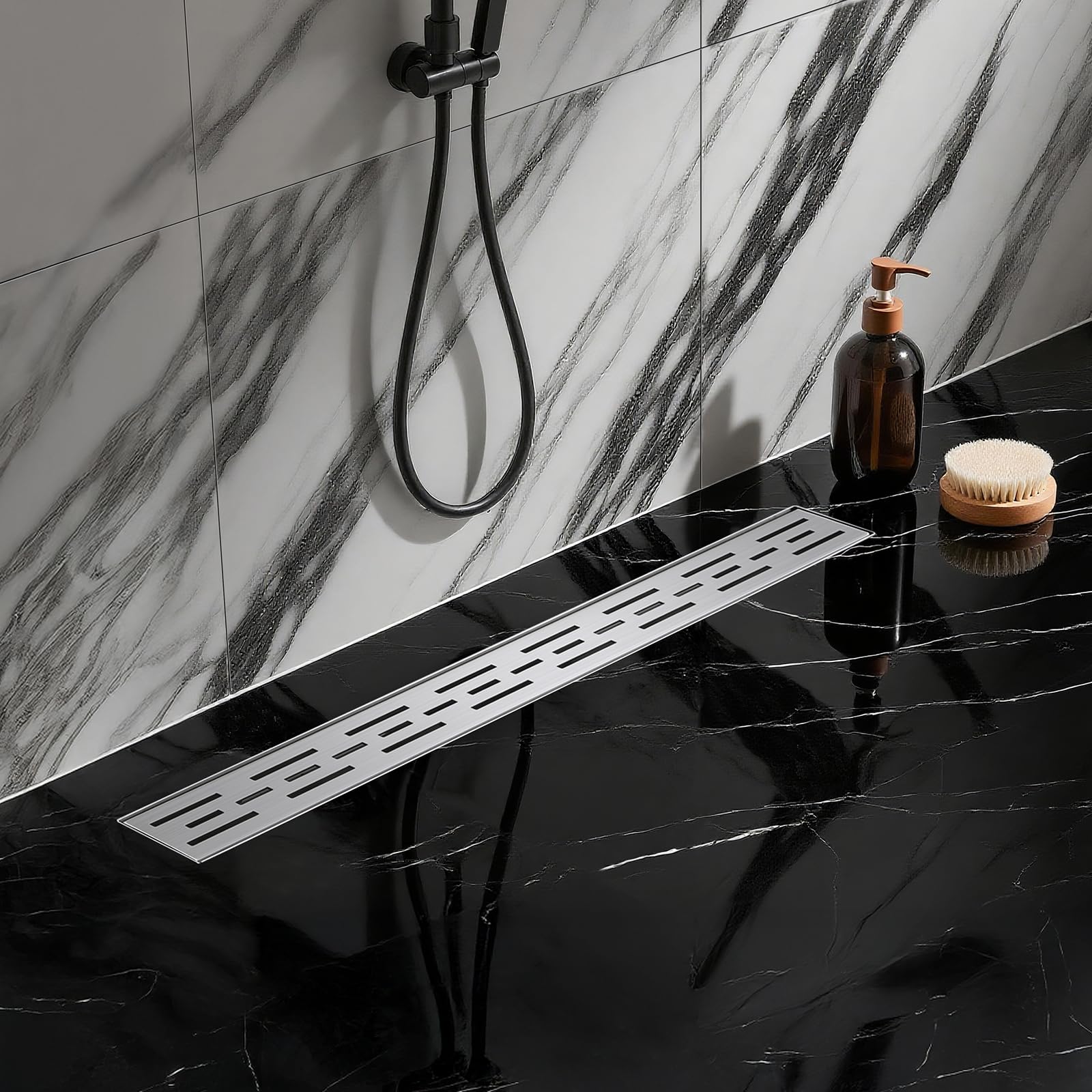 Canaleta para ducha en baños modernos con suelo a ras de suelo de 80cm