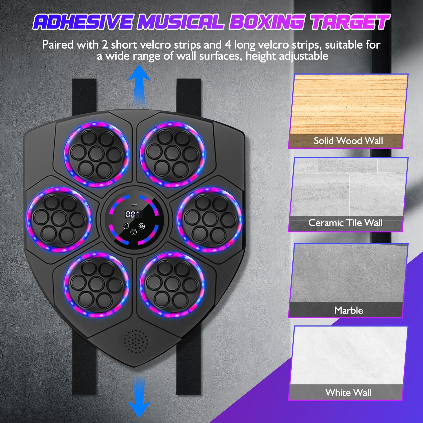 Joellfuner Music Boxing Machine, LED Macchina da Boxe Musicale, Supporto Bluetooth, Conteggio Intelligente, 9 modalità, Boxe Musicale da Parete per l'Allenamento Amatoriale Domestico