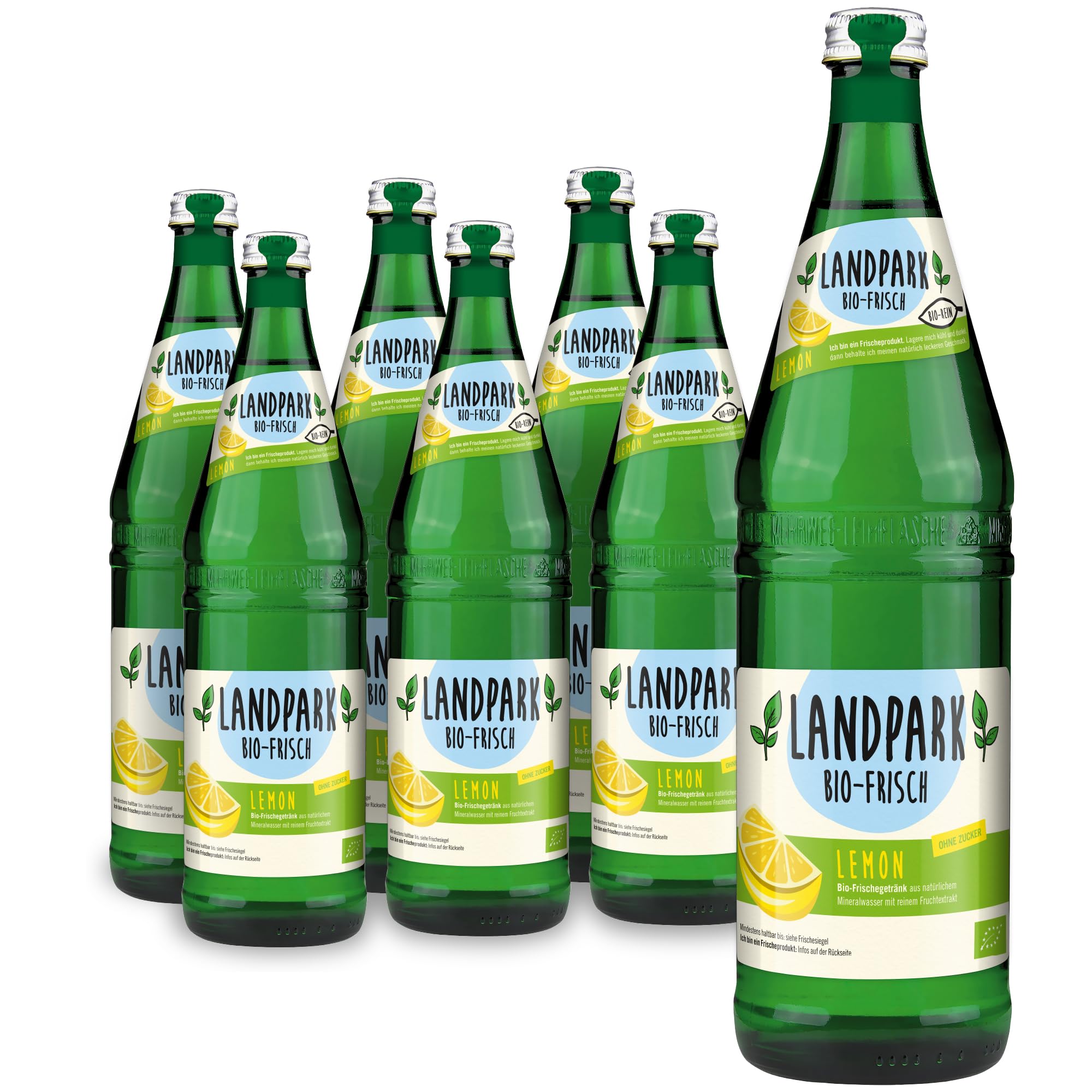 Landpark Bio-Erfrischungsgetränk Lemon, 18 x 0,75 L in der Glasflasche | ohne Zucker und Süßungsmittel | mit Kohlensäure | Wasser mit Geschmack | Ideal auch für Kinder und Diabetiker