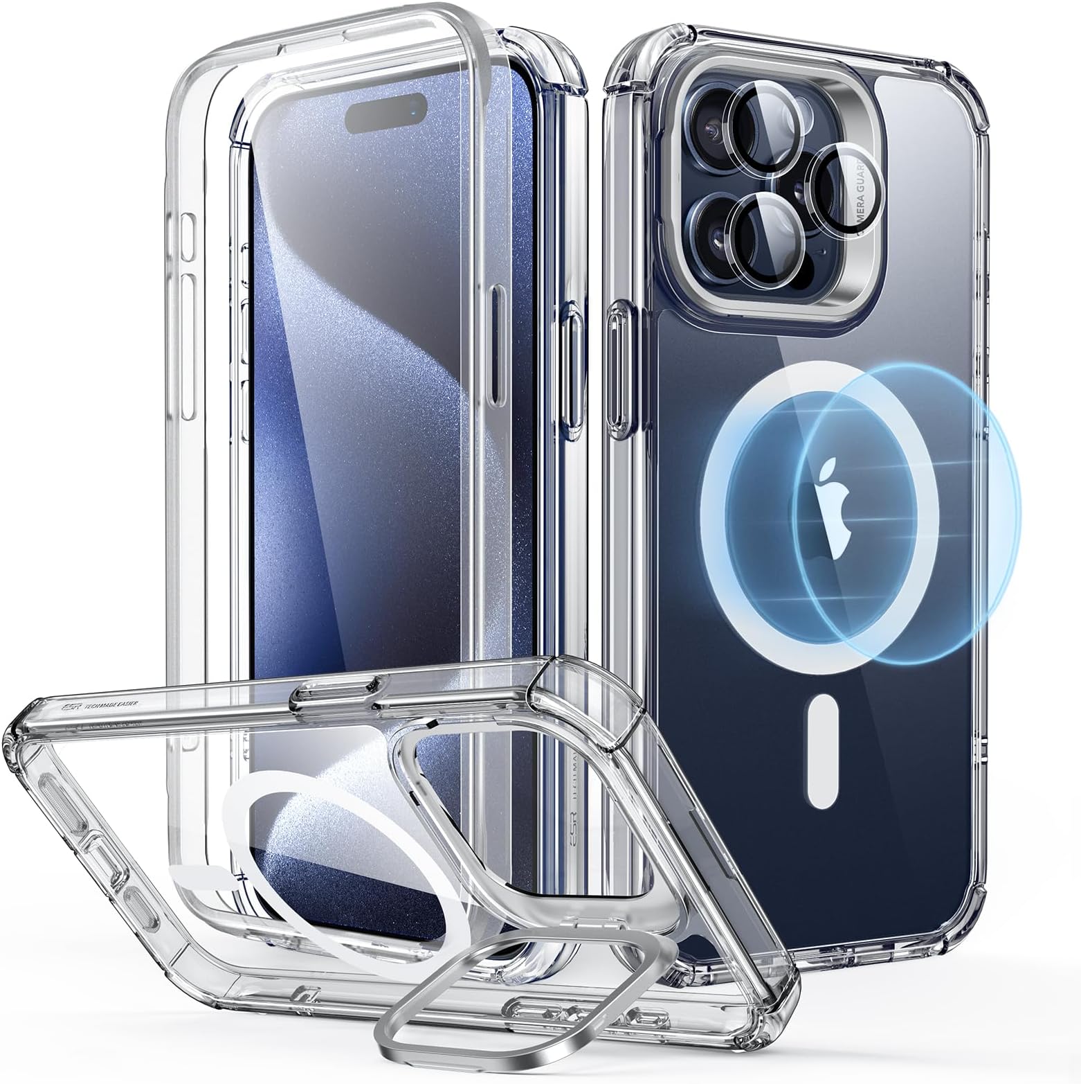 for iPhone 14 Pro Max Case with Stand, Compatible with MagSafe, Full-Body Military-Grade Drop Proof Case with Built-in 9H+ Tempered Glass Screen Protector, Armor Series, Clear