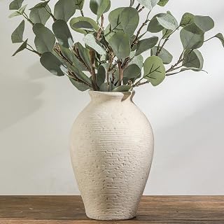 VanseliaHome 9 Inch Ceramic Flower Vase - Rustic Farmhouse Decor for Living Room Kitchen Bedroom Tabletop - Waterproof Handcrafted Vase