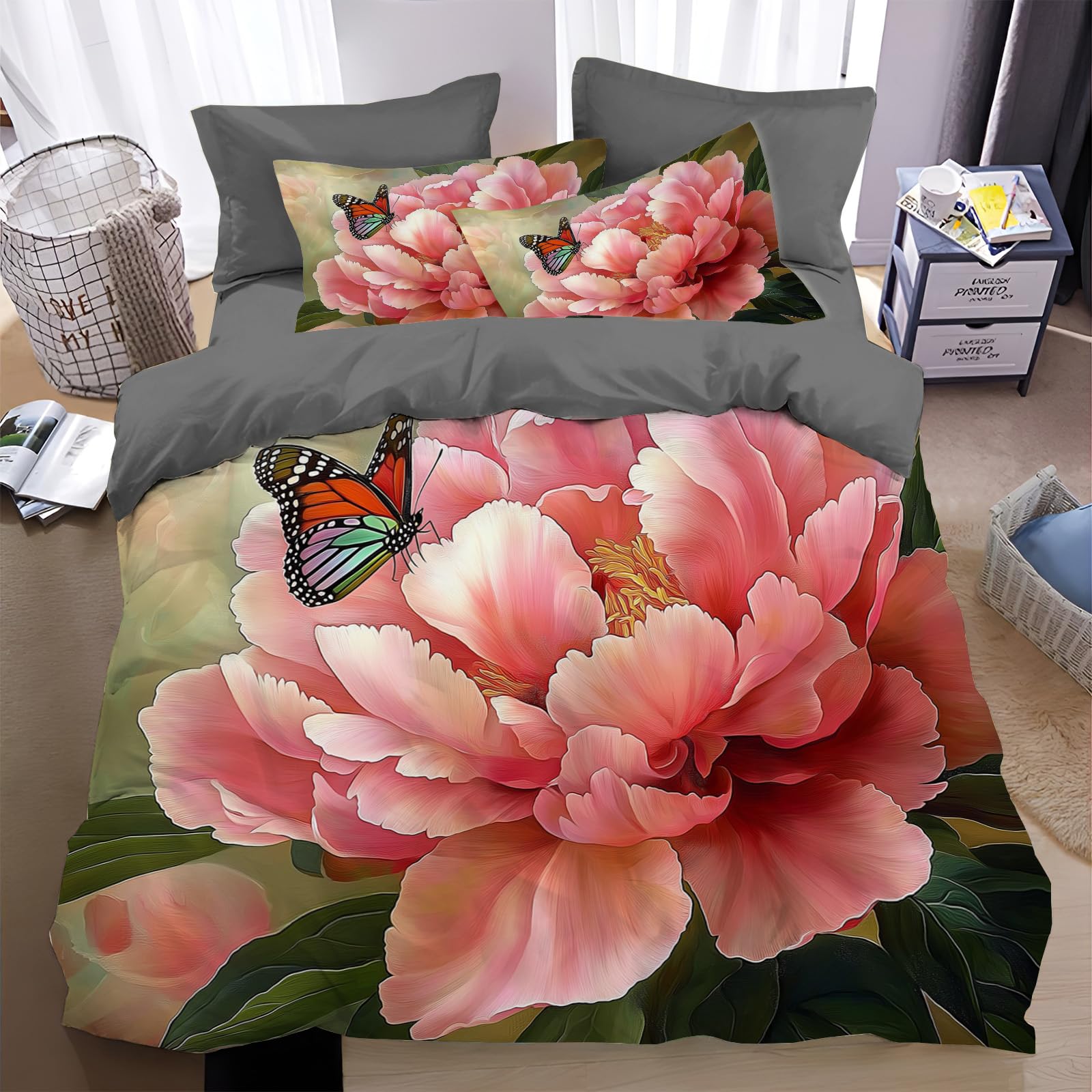 Housse de couette 140x200cm pivoine fleurie pour sublimer votre chambre parentale