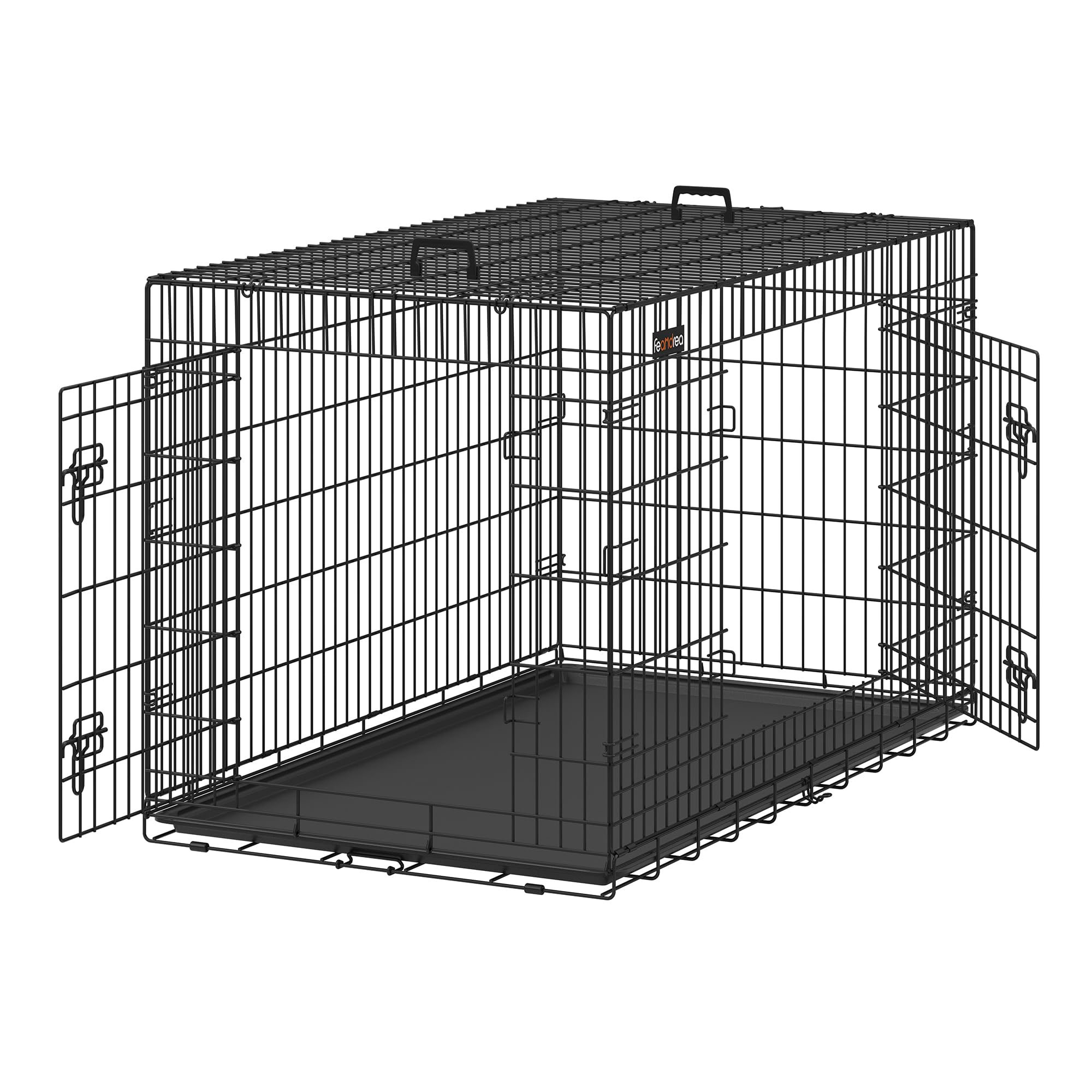 Feandrea Gabbia per Cani Pieghevole, con 2 Porte, Vassoio Rimovibile, 136 x 79 x 84 cm, XXXL, Nero PPD054B01