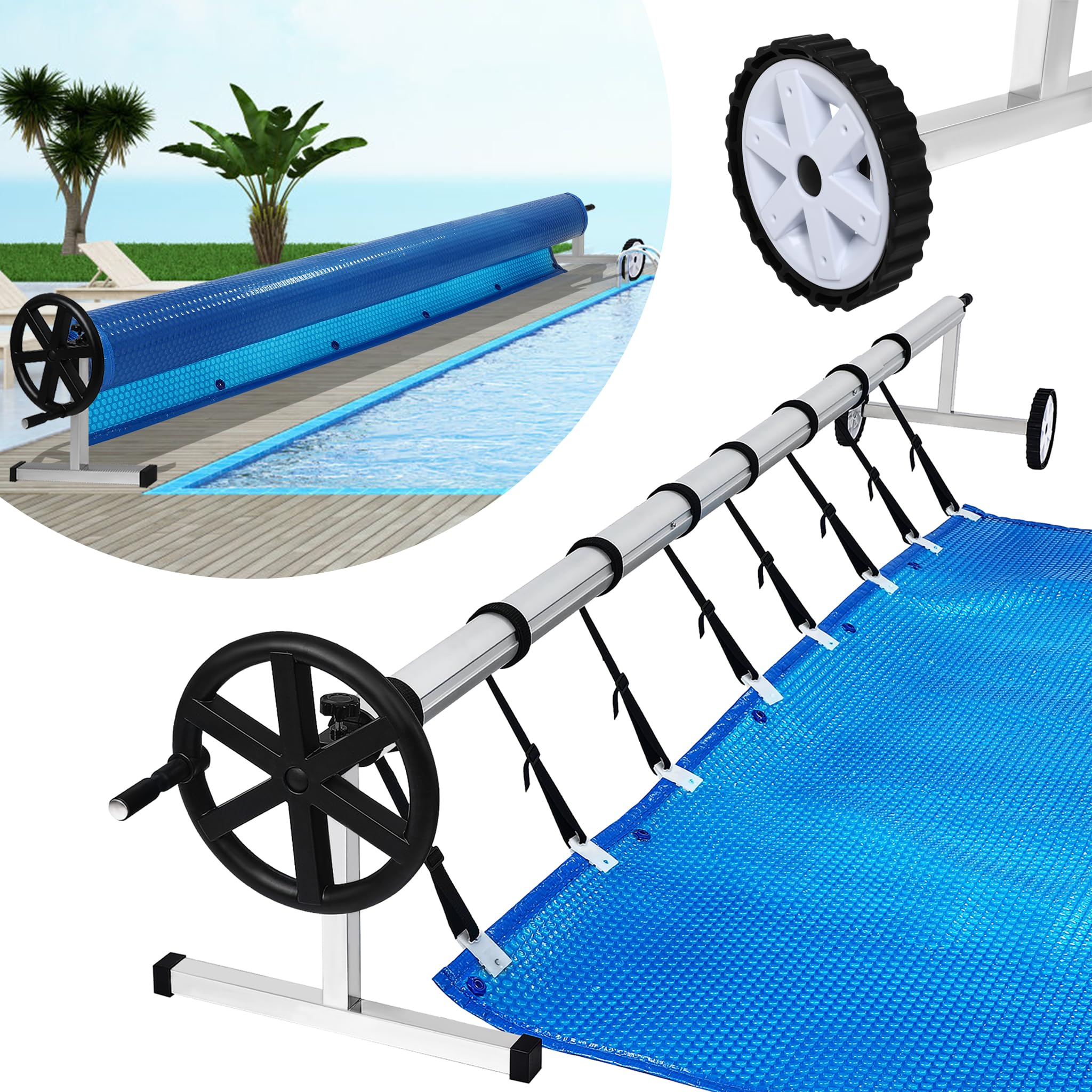 Sistema de enrollado para piscina, accesorios para lonas de piscina, lona solar, incluye cintas y ruedas, 3-5,7 m