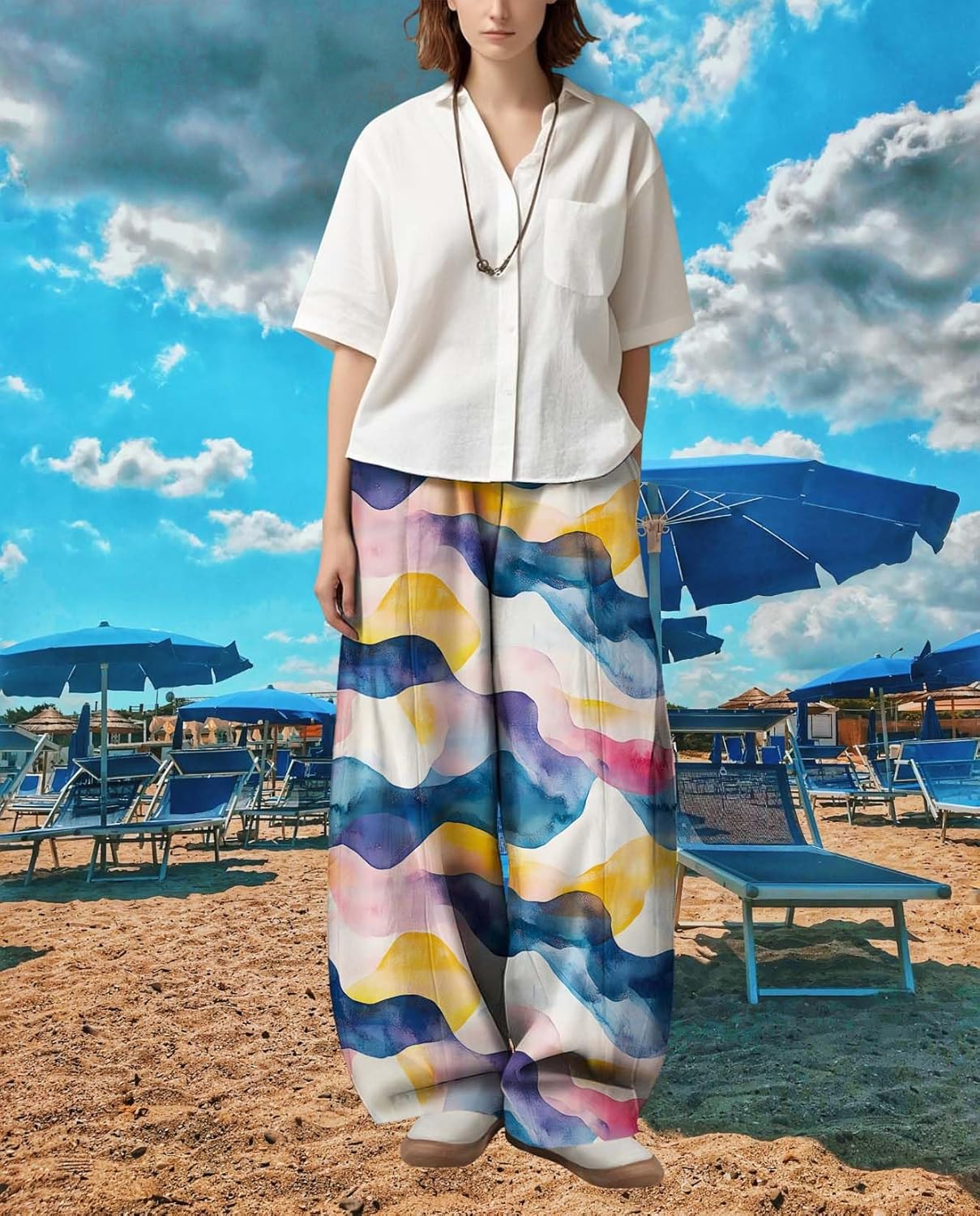 Womens Boho Floral Printed Pants Elastic Waist Wide Leg Casual Trousers Loose Fit Pant with Pockets for 2025 Summer - Image 6