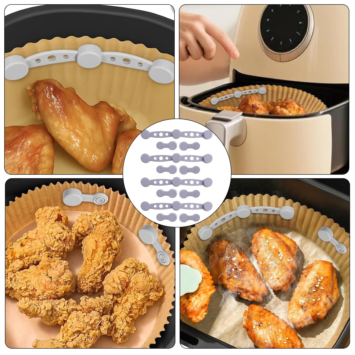 12Pcs Hebilla de Silicona Magnética Imanes Para Freidoras de Aire Resistente a Altas Temperaturas y Reutilizable Hebillas Magnéticas Accesorios para Airfryer para Sujetar Papel de Pergamino (gris) — view 7