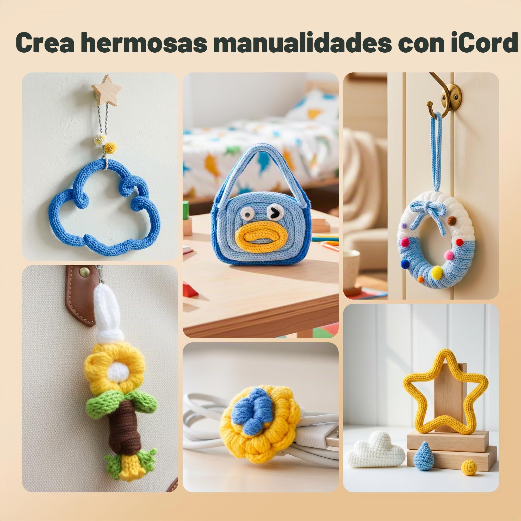 Caydo Máquina Tricotin Manual, Mini Molino de Tejer 6 Agujas, Máquina de Tejer Portátil para Hacer Cordones, Pulseras y Bolsos, Muy Eficiente, DIY Máquina de Ganchillo para Adultos