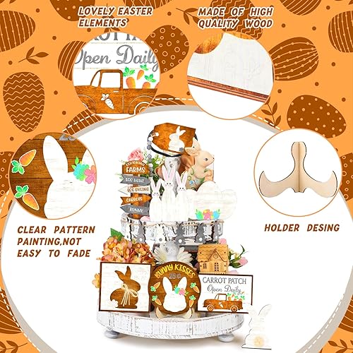 Miniatura 4 de Marsui 27 piezas de decoración de bandeja escalonada de Pascua con purpurina decoración rústica de primavera de conejo camión gnomo huevo decoración