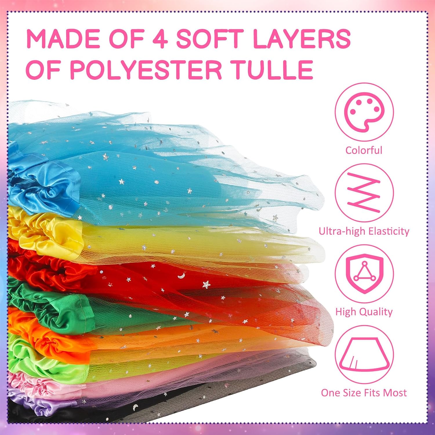 9 Pcs Girls Tutu for Toddler 3-8 Years, Star Ornament 4 Layers Tulle Dance Skirts Dresses for Halloween Christmas Costume Birthday Party Multi