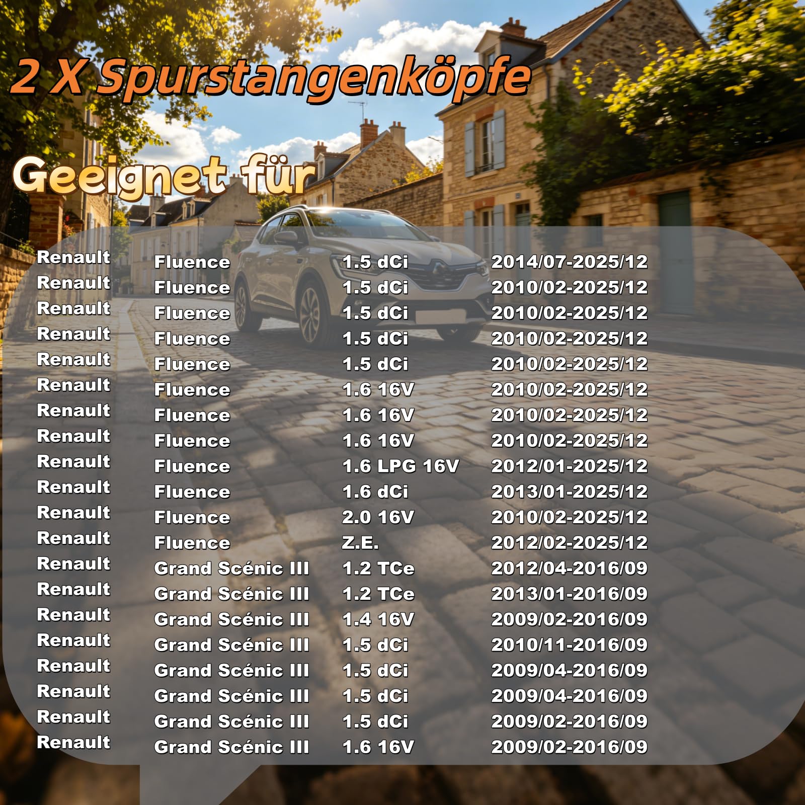 2x Rotule de Direction pour 2008-2024 Fluence Megane III Grandtour Coupé CC | 485204680R 485202710R 39040 39039 Avant Gauche et Droite Compatible avec 2009-2016 Scénic III Grand Scénic III