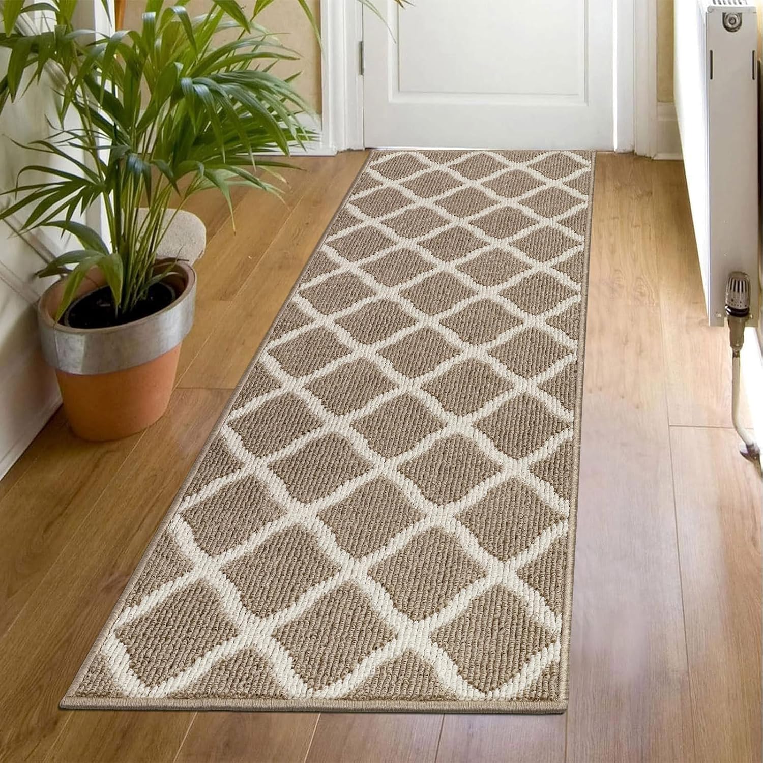 SHACOS Hallway Runner Rugs 2x6 ft Rug Runner for Entryway Kitchen Indoor Washable Non Slip Rubber Backing Dirt Trapping Doorway Entrance Runner Rug for Floor, Beige 2'x6' Beige