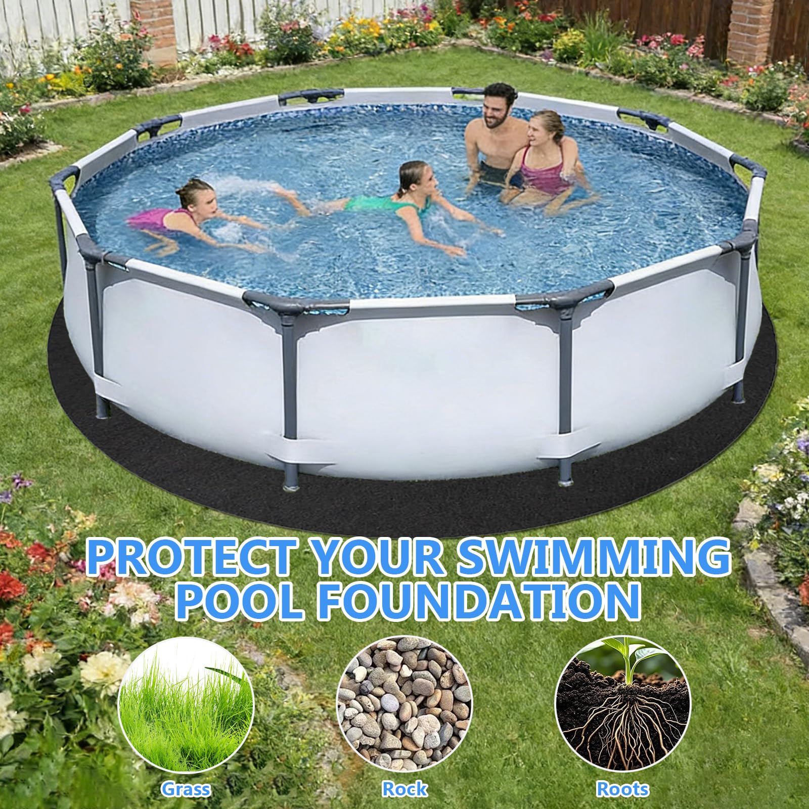 Bocguy Lona de Suelo Redonda para Piscina, Protector Suelo Piscina Redonda para Exteriores, Jacuzzi, Piscina, Base de Suelo