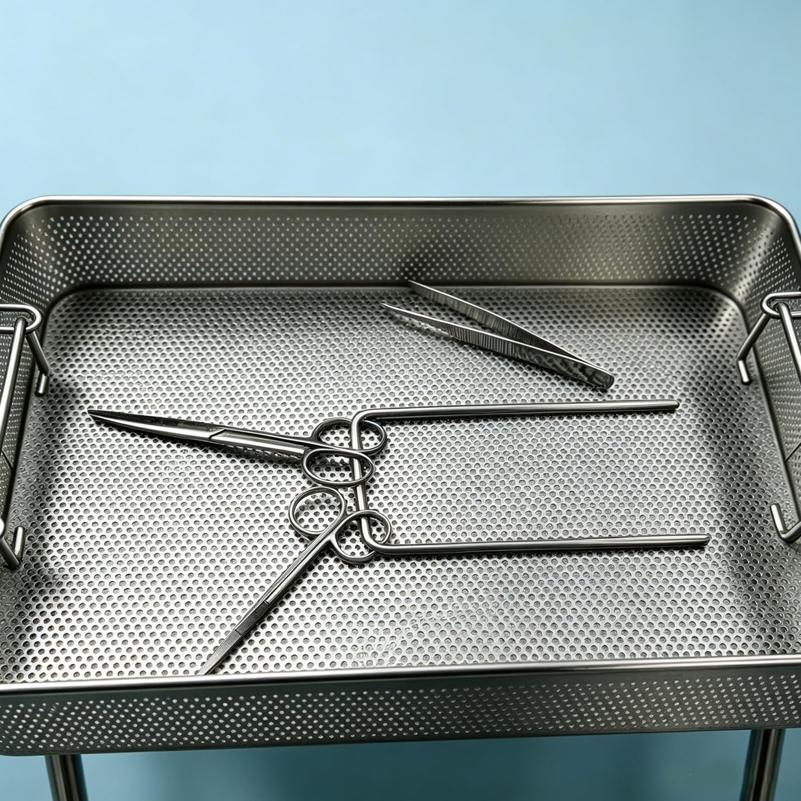 Cesta para instrumentos médicos, bandeja de malla de acero inoxidable 304 para herramientas quirúrgicas, dentales, ortopédicas y otorrinolaringológicas, grado hospitalario, diseño de agujero de 2 mm