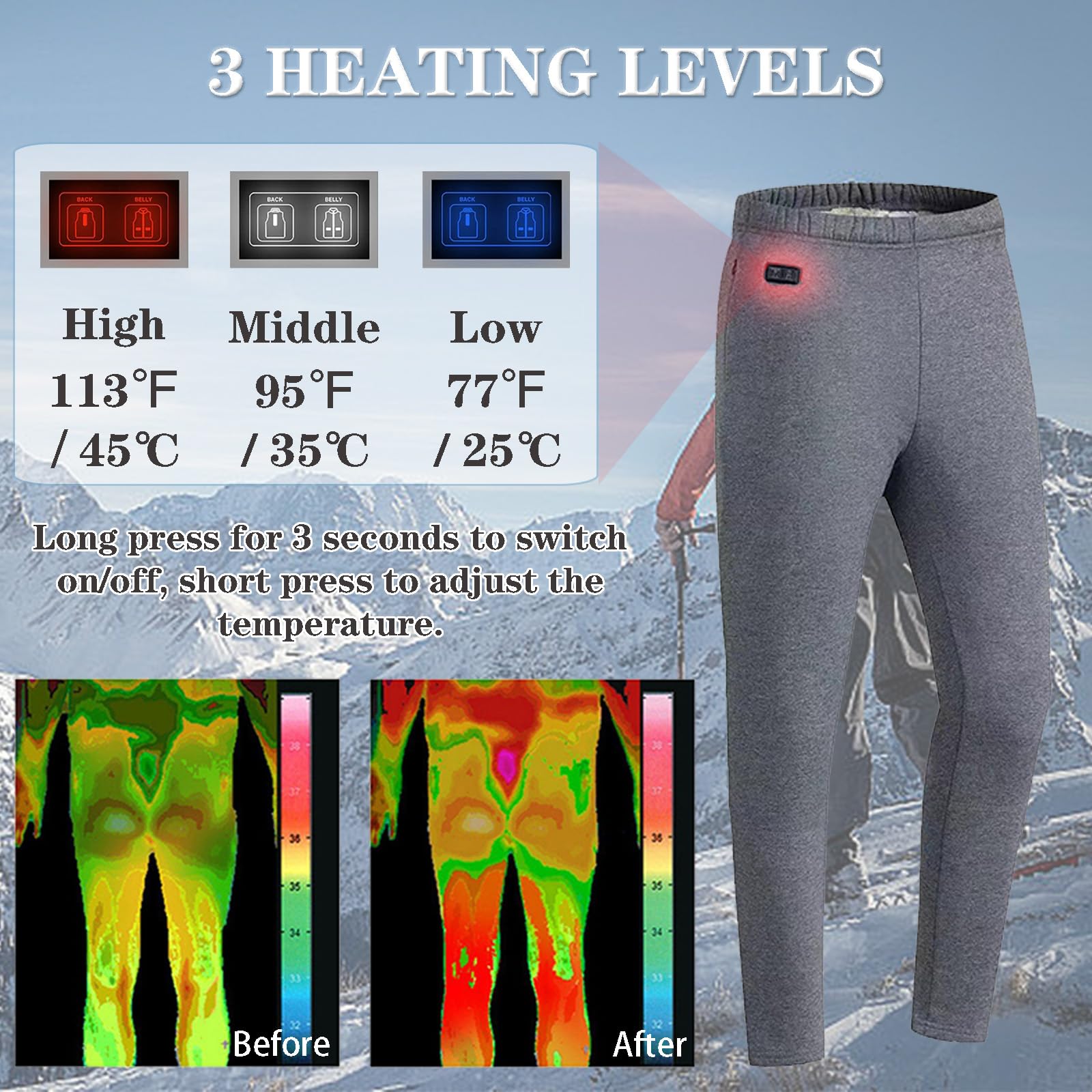 Pantaloni Termici Riscaldati per Le Donne Leggings Foderati in Pile Long Johns 6 Zone Pantaloni Riscaldanti