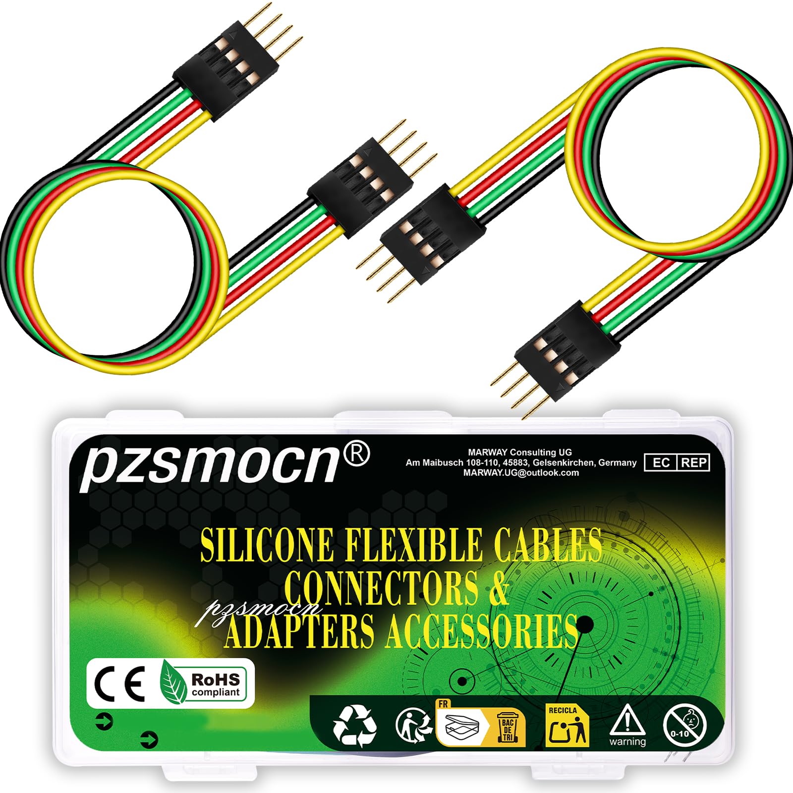 pzsmocn 10 Sets / 60 Pcs for Dupont 2.54mm 4-Pin Male-Male Connector Kit