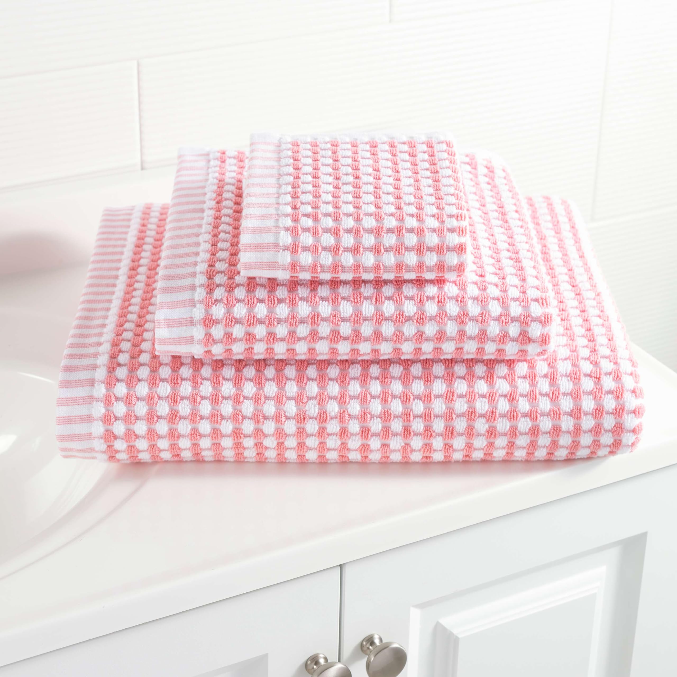 Pine Cone Hill Ceylon Coral Towel Washcloth White Solid Pattern