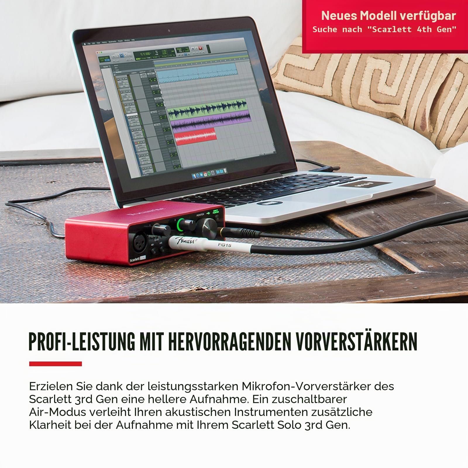 RØDE PodMic Dynamisches Mikrofon mit Rundfunkqualität & Focusrite Scarlett Solo 3. Gen USB-Audio-Interface-Bundle für Gitarristen