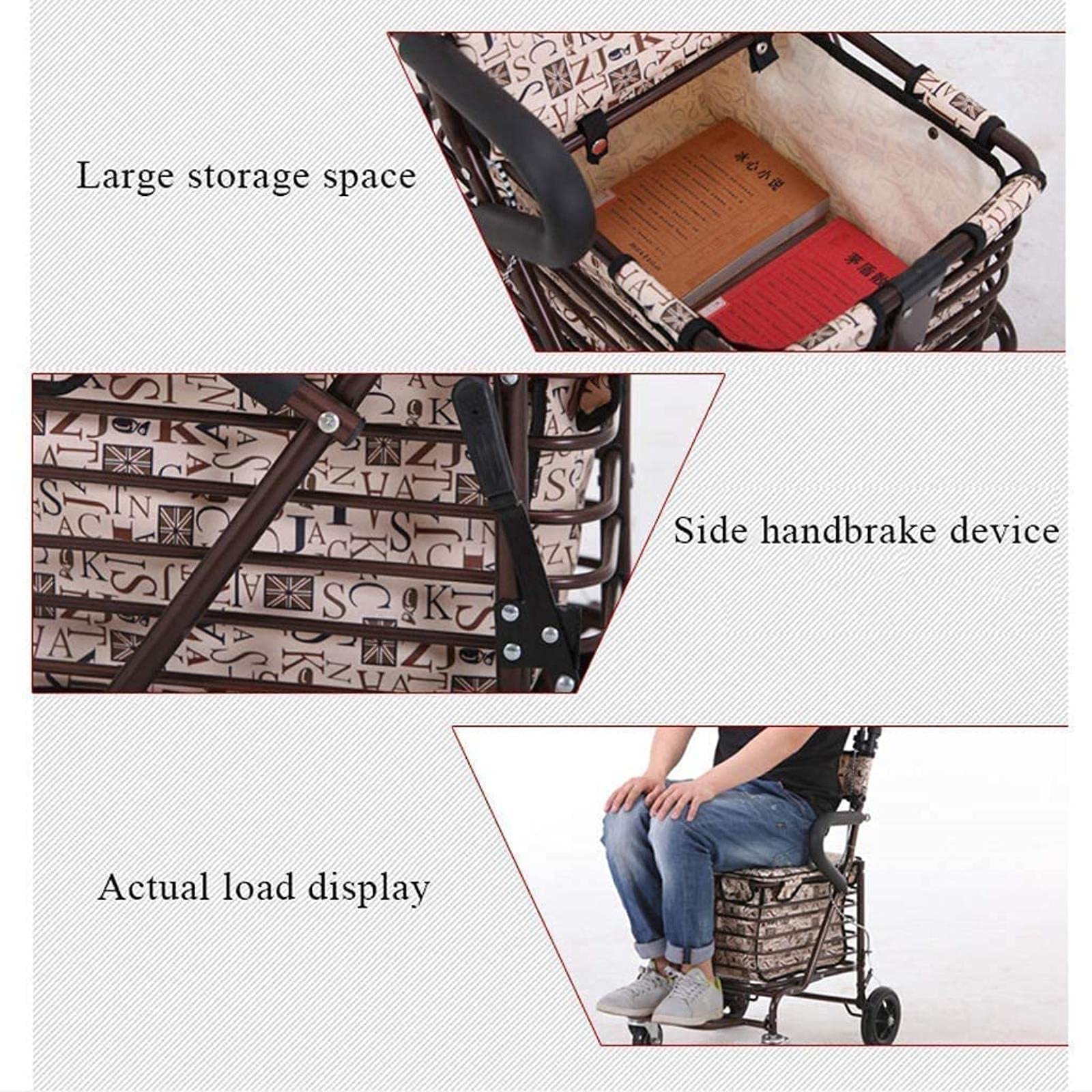 Andador con Ruedas para Personas Mayores Y Adultos, Carrito De Compras, Silla De Ruedas, Carrito De Cuatro Ruedas, Ideal para El Hogar, Ideal para Aniversarios Cómodos (Rojo)