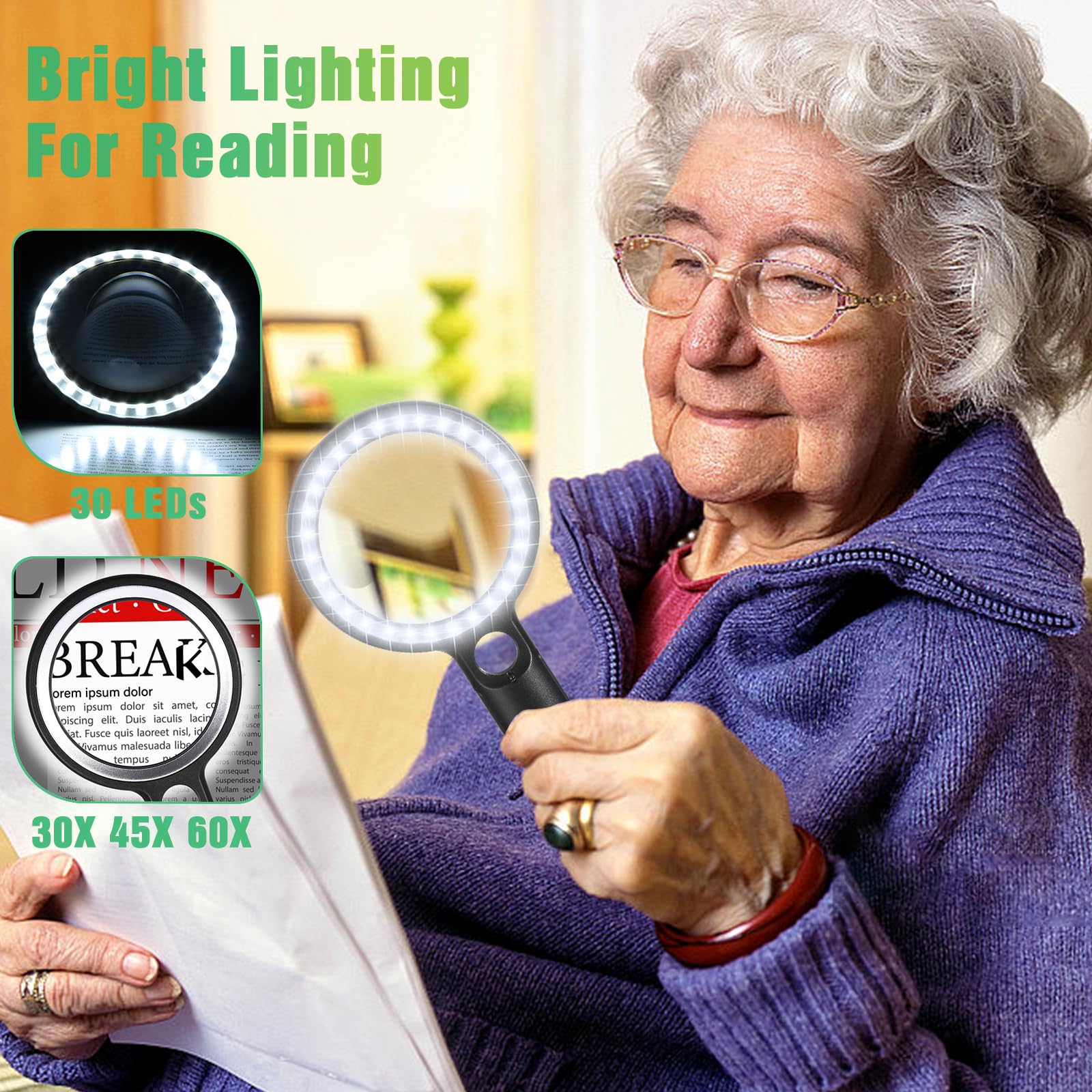 Magnifying Glass with Light, Reading Magnifier with Light, Reading Magnifier with 31 LED Light, Hand Magnifying Glass - Image 2