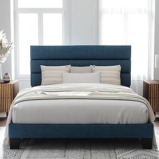 Allewie Queen Size Platform Bed Frame with Fabric Upholstered Headboard and Wooden Slats Support, Fully Upholstered Mattre...