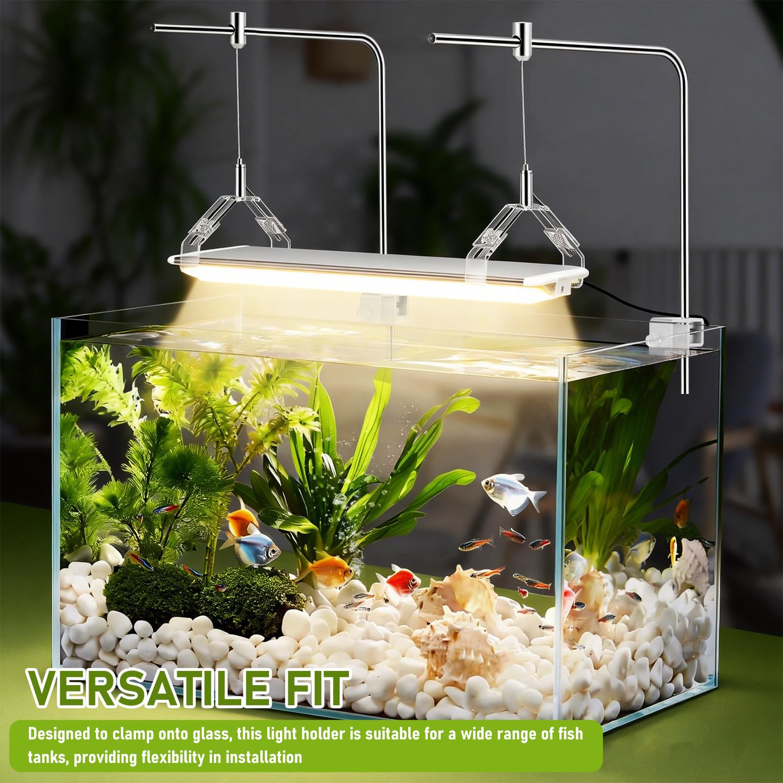 Beavorty Kit di Sospensione per Luci da Acquario (2 Pezzi): Staffa Regolabile per Lampada da Acquario, Supporto in Vetro Piantumato, Braccio di Sospensione per Marino/barriera Corallina, Supporto in