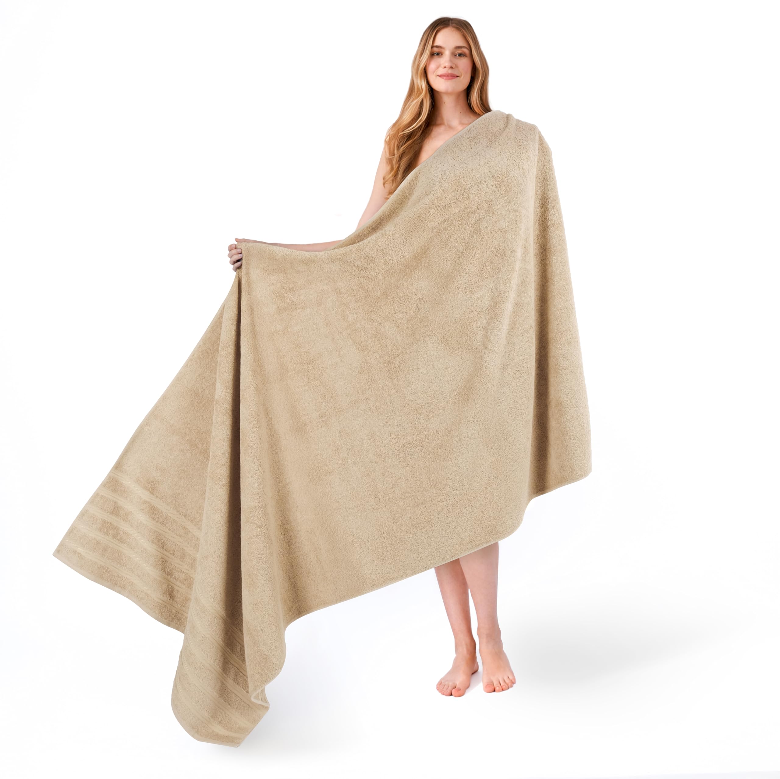 American Soft Linen Jumbo Large Bath Towels, 100% Turkish Cotton Bath Sheet 35 in 70 in, Bath Towel Sheets for Bathroom, Bath Sheet Towels, Beige Bath Sheet