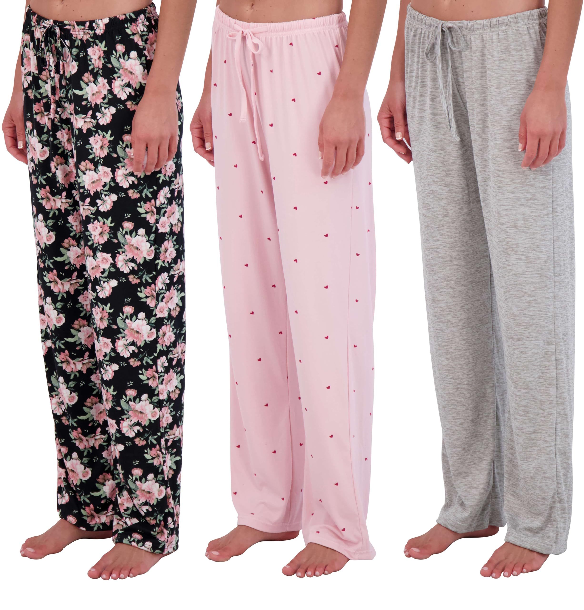 Real Essentials 3 Pack: Women’s Ultra-Soft Comfy Pajama Lounge Pants Sleepwear (Available in Plus Size)