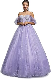 Sequined Pearl Off Shoulder Ball Prom Dress Floor Lenght Tulle Quinceanera Dresses Formal Princess Ball Prom Dress - Buy now