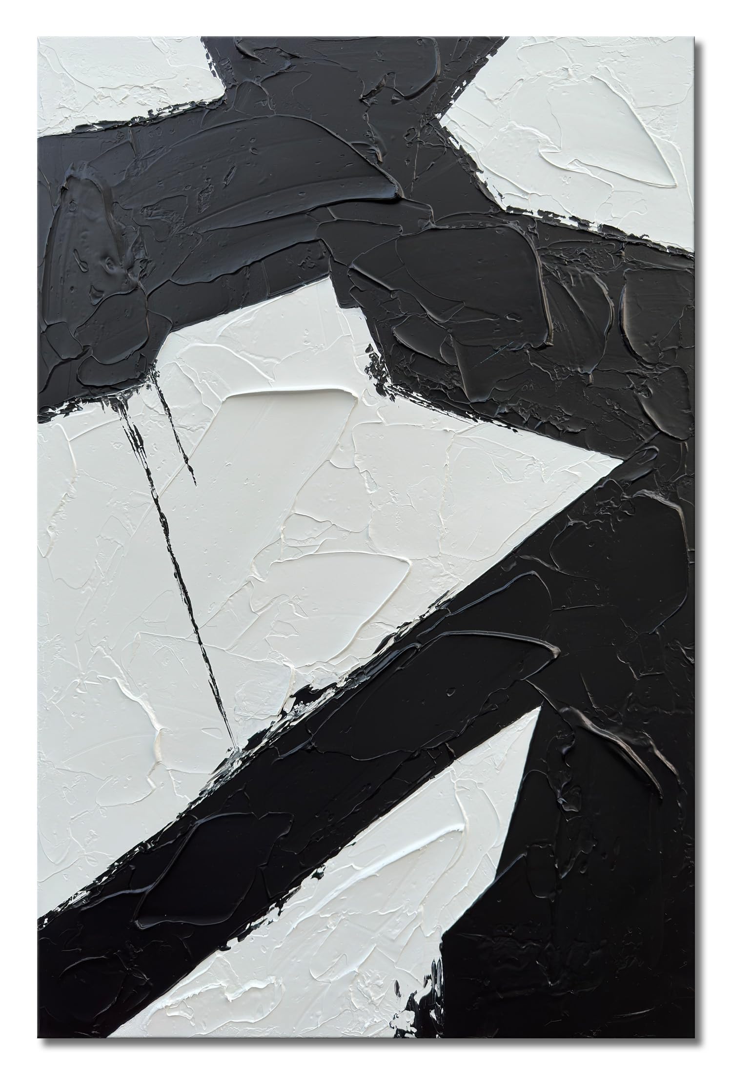 zoinart Hand Painted Black and White Abstract Wall Art 24x36 Inches Black and White Paintings Vertica Texture Oil Paintings Contemporary Art Minimalist Home Decorations