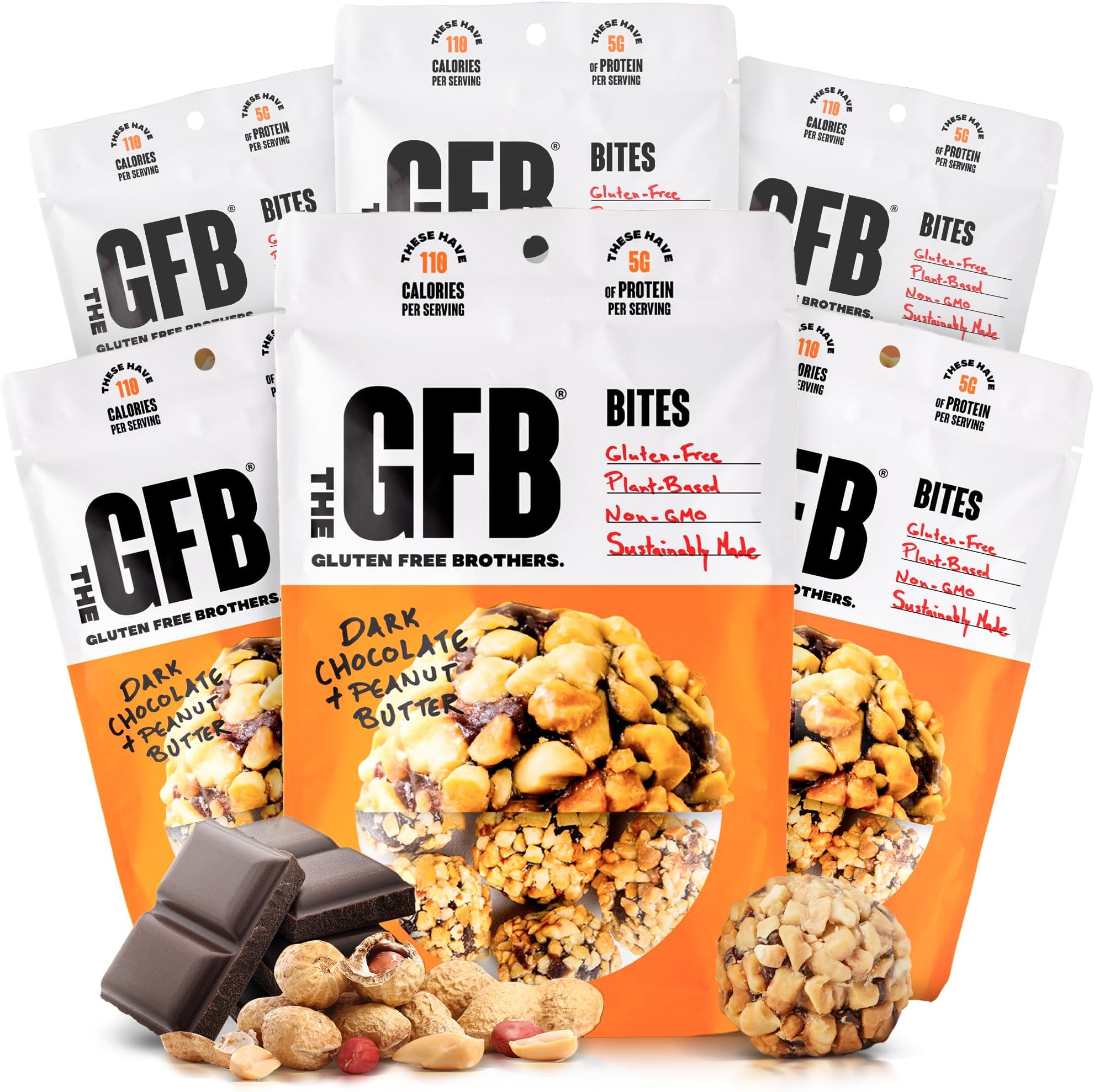 The Gluten Free Brothers Dark Chocolate Peanut Butter Bites - Gluten Free Protein Balls – Non GMO, Soy Free, Vegan – Snack Size Plant Based Protein Energy Balls, 4 oz (6 Count)