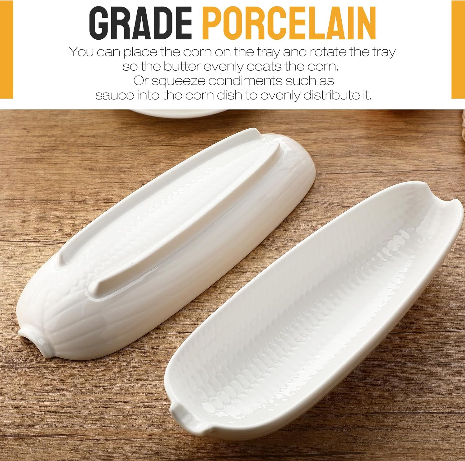 6 Pcs Ceramic Corn on The Cob Holders 8. 8 Inch on The Corn Dishes Plates Non-slip Bottom Microwave Oven Dishwasher Safe for Family or Restaurant (White)