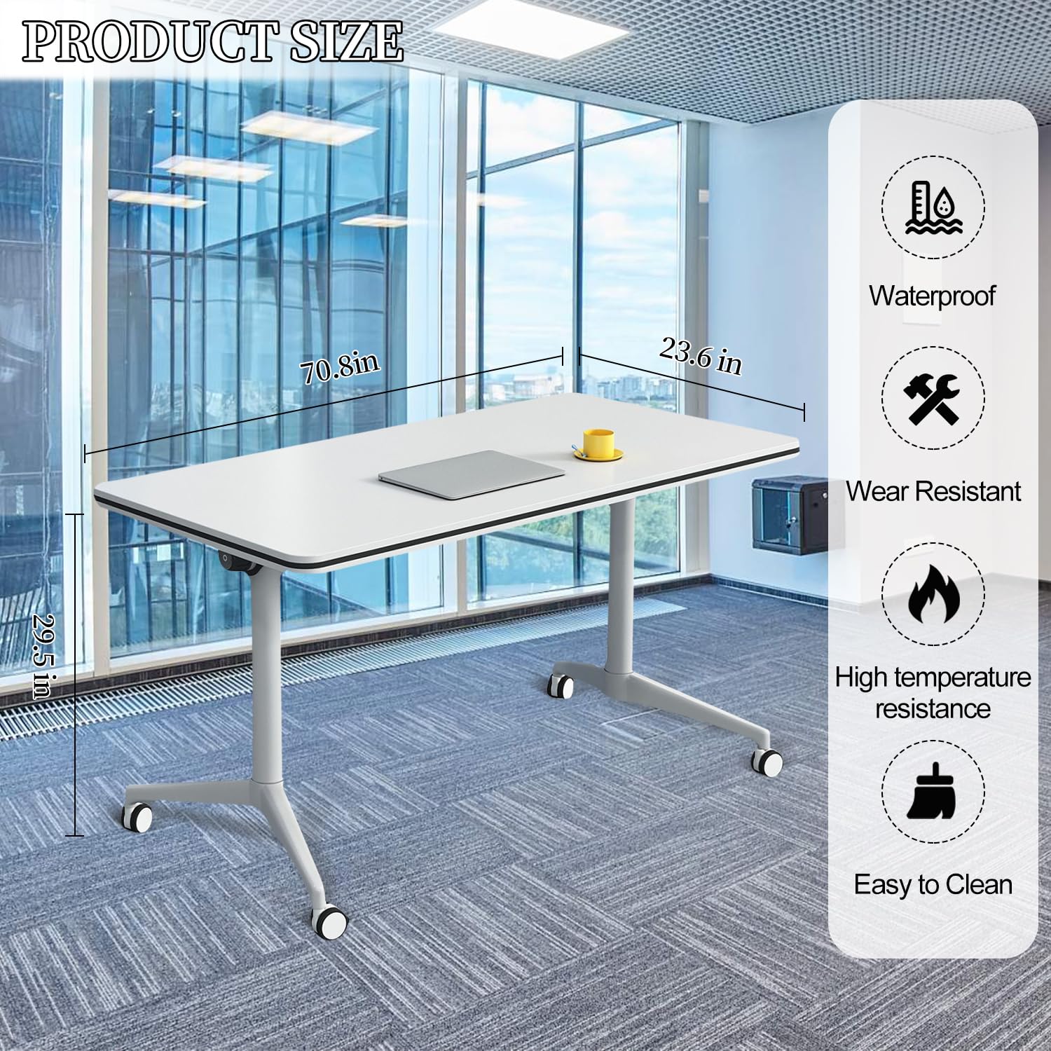 Table de conférence Mobile Pliante à Plateau Rabattable, Table de Formation Peu encombrante pour salles de réunion, mobilier de Bureau, ateliers et événements