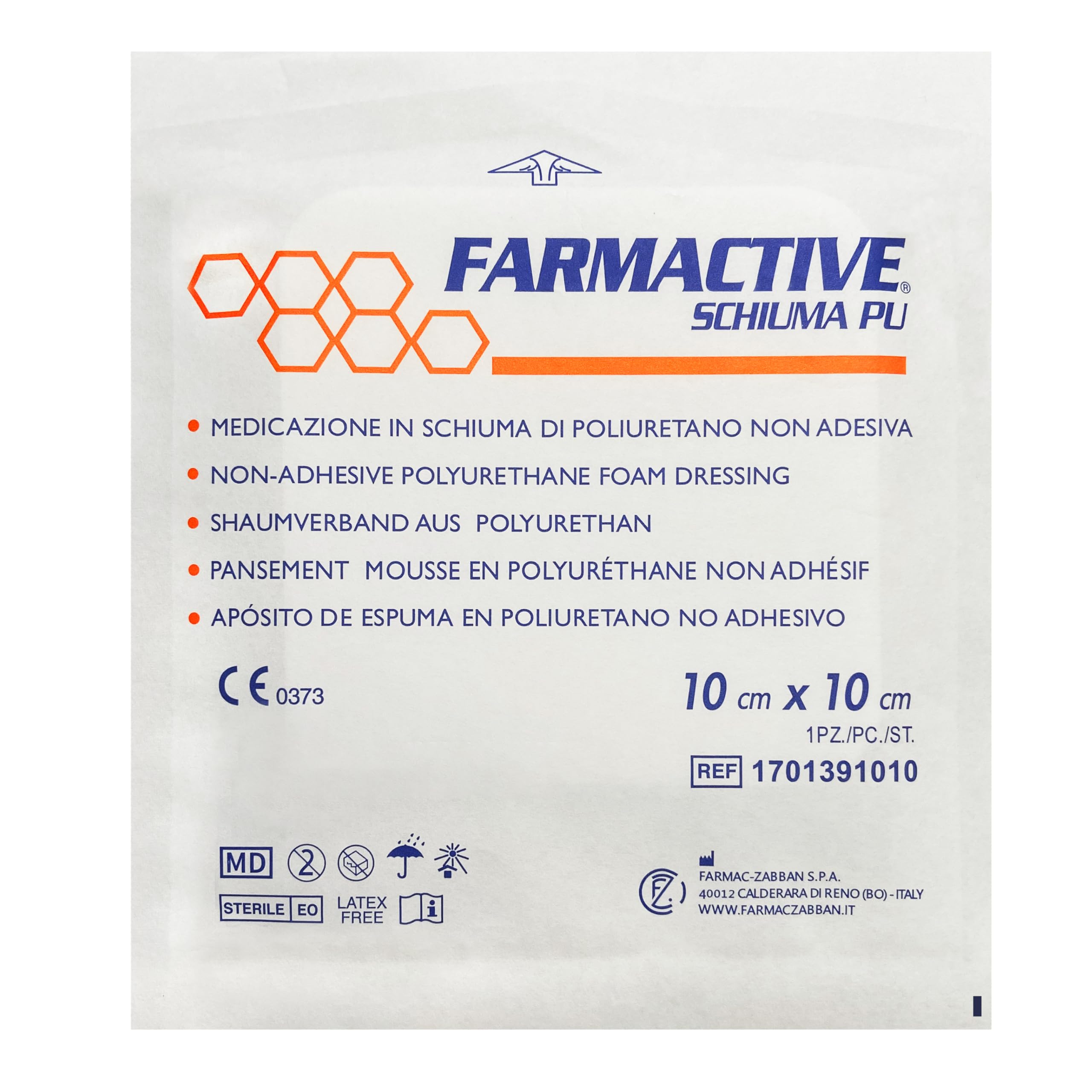Medicazione in schiuma di POLIURETANO Non adesiva 10x10 cm (10 pz) - per ulcere da pressione, ferite e lesioni FARMACTIVE Schiuma PU