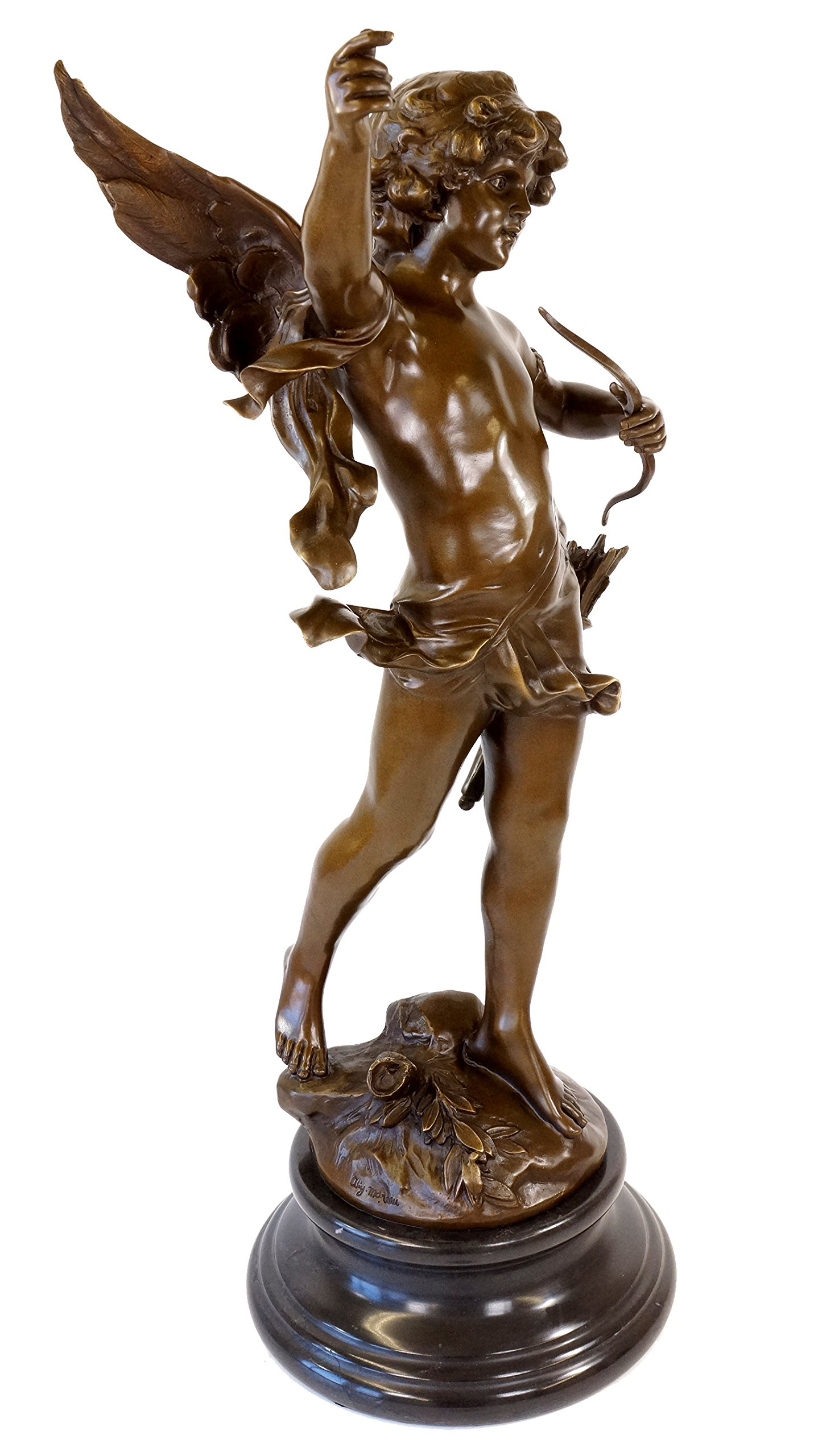 Kunst & Ambiente - Escultura de Bronce Art Nouveau XXL - Ángel Bailando Cupido - Dios del Amor - Figura de Ángel Auguste Moreau - Estatua sobre Base de Mármol - Decoración del Hogar