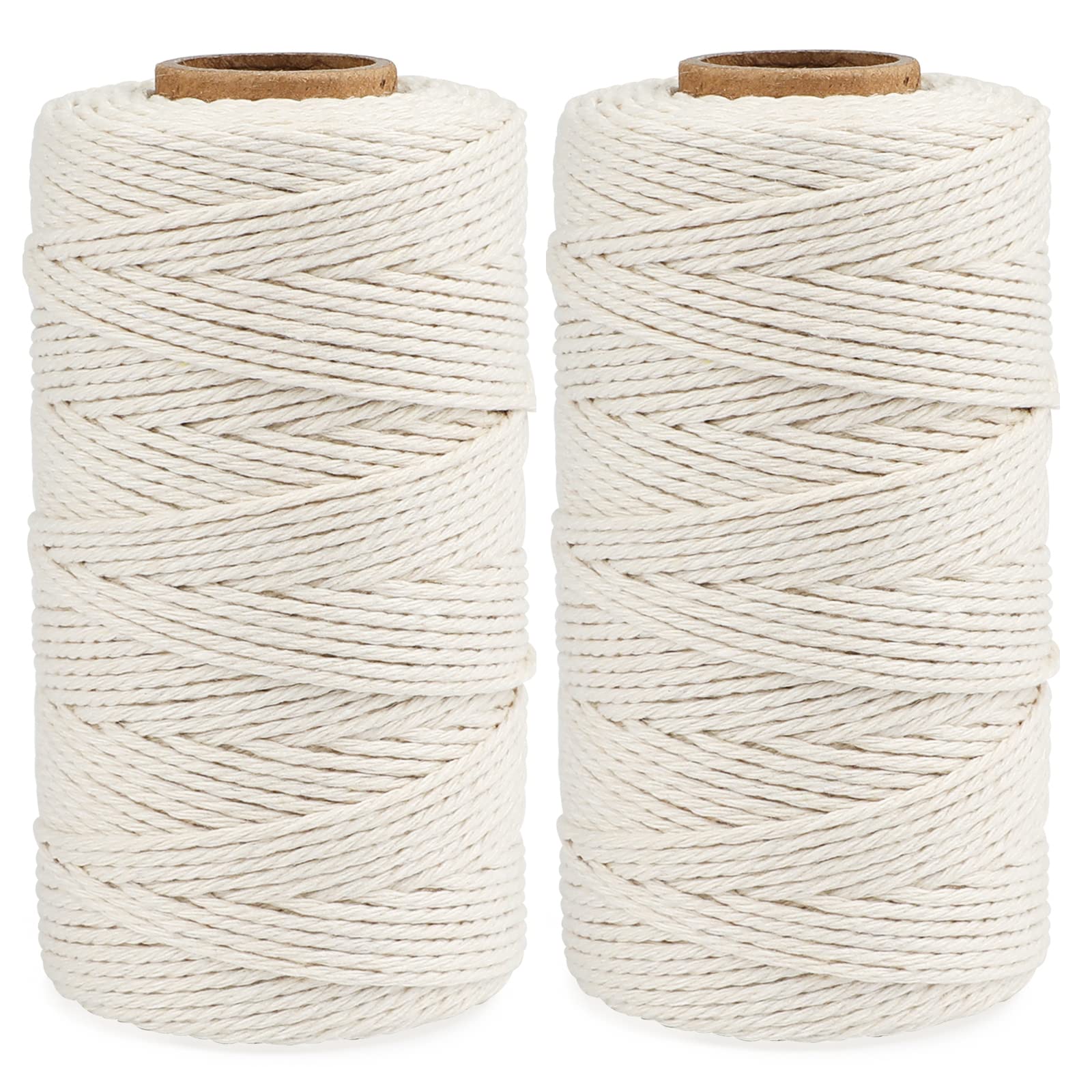 G2PLUS2x100M Beige Cotton String Twine -2MM Craft Cotton Cord - 3Ply Cotton Butchers Thread Twine Perfect for Cooking, DIY Crafts and Handmade