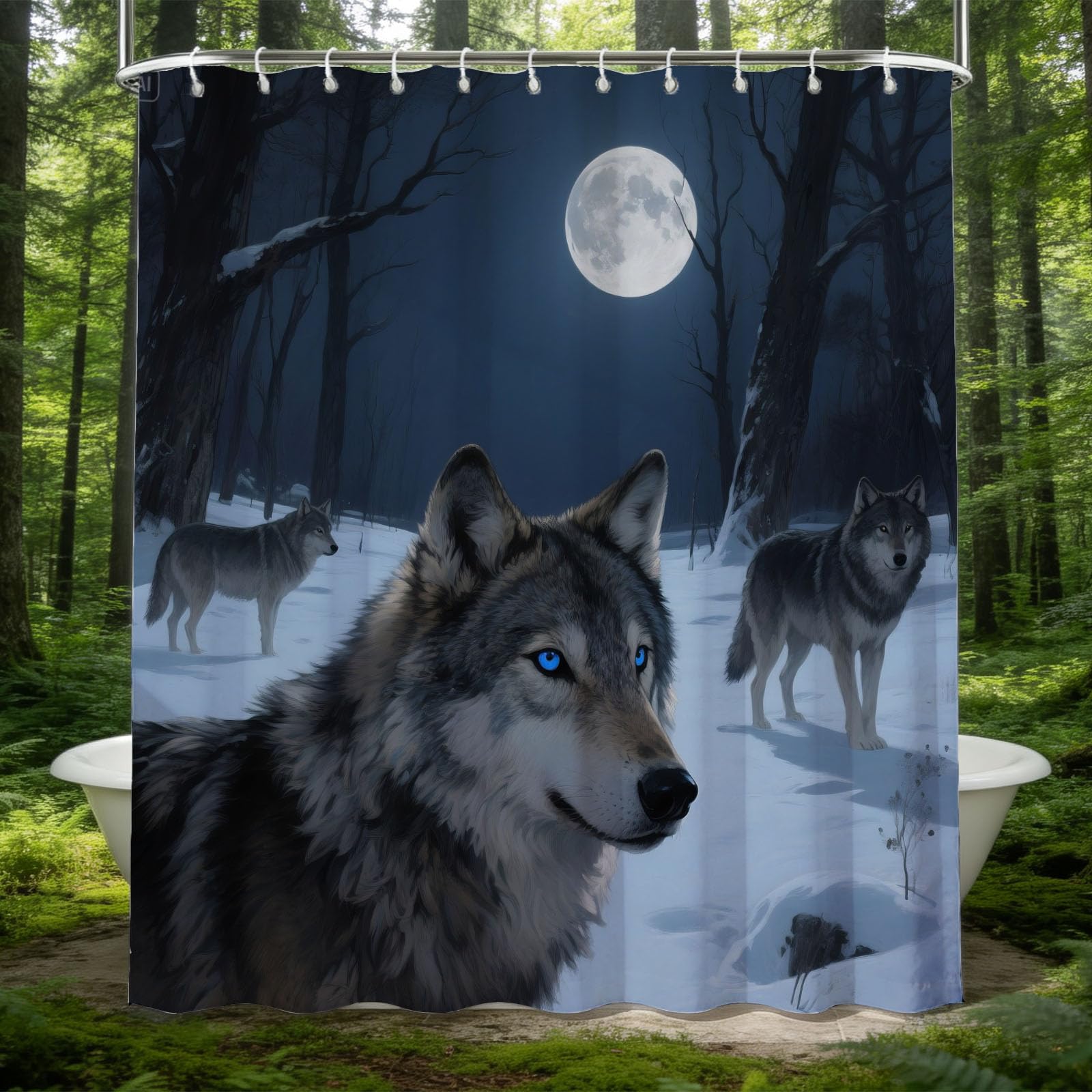 Hongduo 3D Snow Wolf Pack Shower Curtain for Stalls Bathtubs Wildlife Animal Bathroom Decor Shower Curtain Set Polyester Fabric Waterproof 200x200cm/79X79 Inch with Hooks