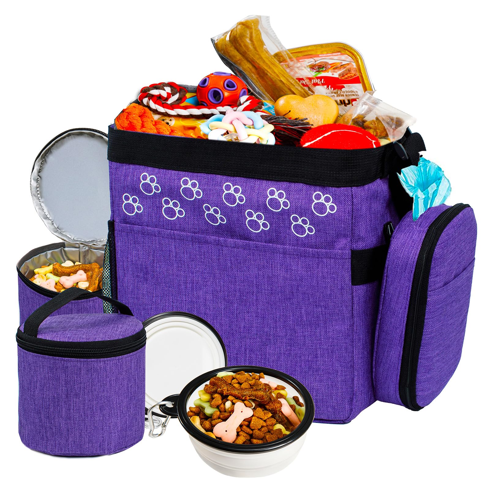 CLAWIST Dog Travel Bag with Treat Pouch, Airline Approved Dog Bags for Traveling, 2 Dog Food Travel Container, 2 Travel Bowls, Weekend Dog Travel Bag