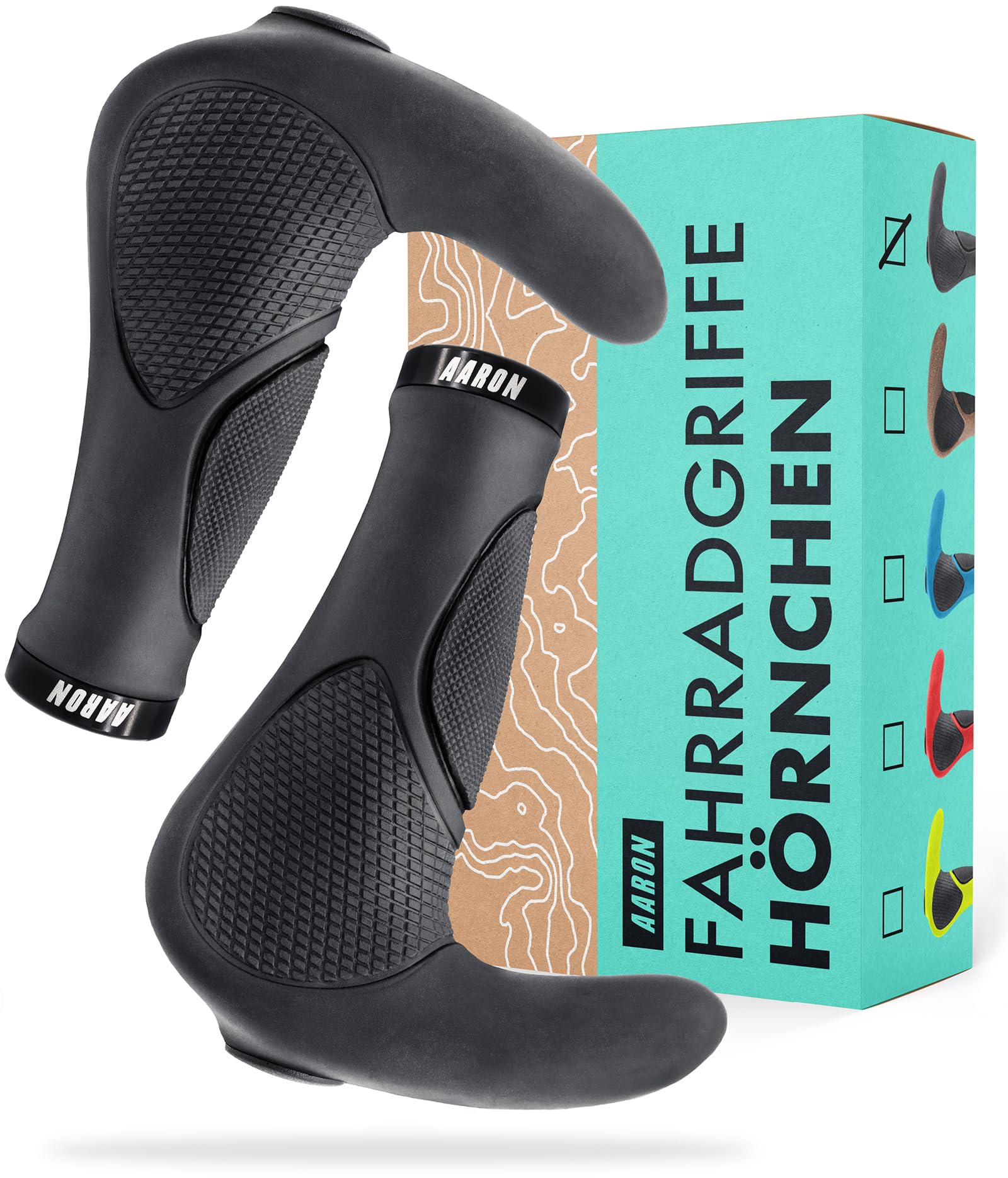 AARON Horn Lenker Griffe mit Gel Dämpfung, ergonomische Lenkerhörner aus rutschfestem Gummi, Fahrradgriffe für E-Bike, Trekkingrad, Mountainbike, Tourenrad, schwarz