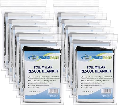 PrimaCare CB-6831-CS Manta de preservación de calor de rescate de emergencia, impermeable, 82 x 62 pulgadas, resistente a la intemperie, paquete de