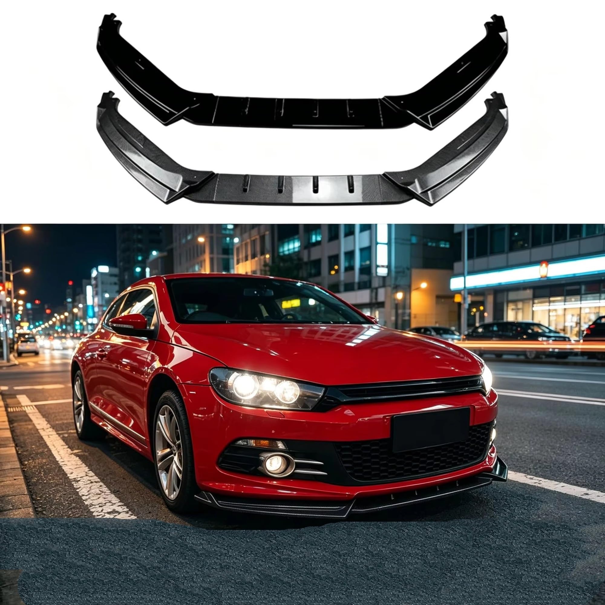 Spoiler Kit Pare-Chocs Kit Extérieure Séparateur Pare-Chocs Inférieur Becquet Lèvre Avant 3 Pièces pour VW pour Scirocco MK3 pour pour GTS 08-14 Voiture Becquets Avant(Glossy Black)