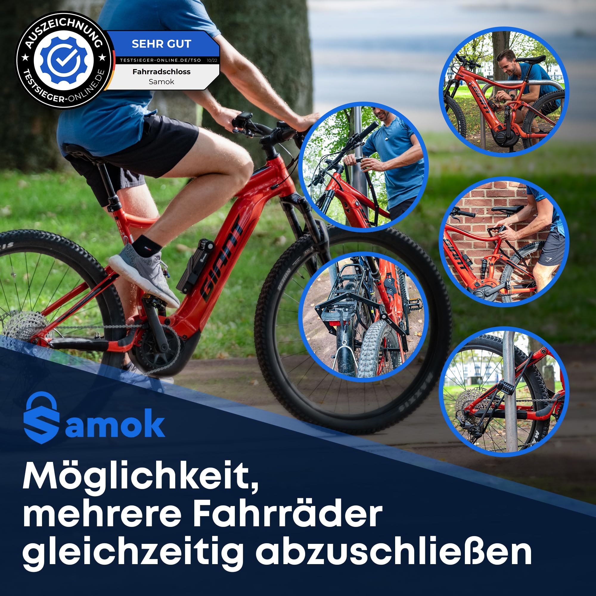 Samok® Antivol pour vélo - Code à 4 chiffres - 120 cm - Avec support - Antivol pliable en acier - Avec numéros et chiffres - Haut niveau de sécurité 10 - Antivol pour vélo électrique et VTT