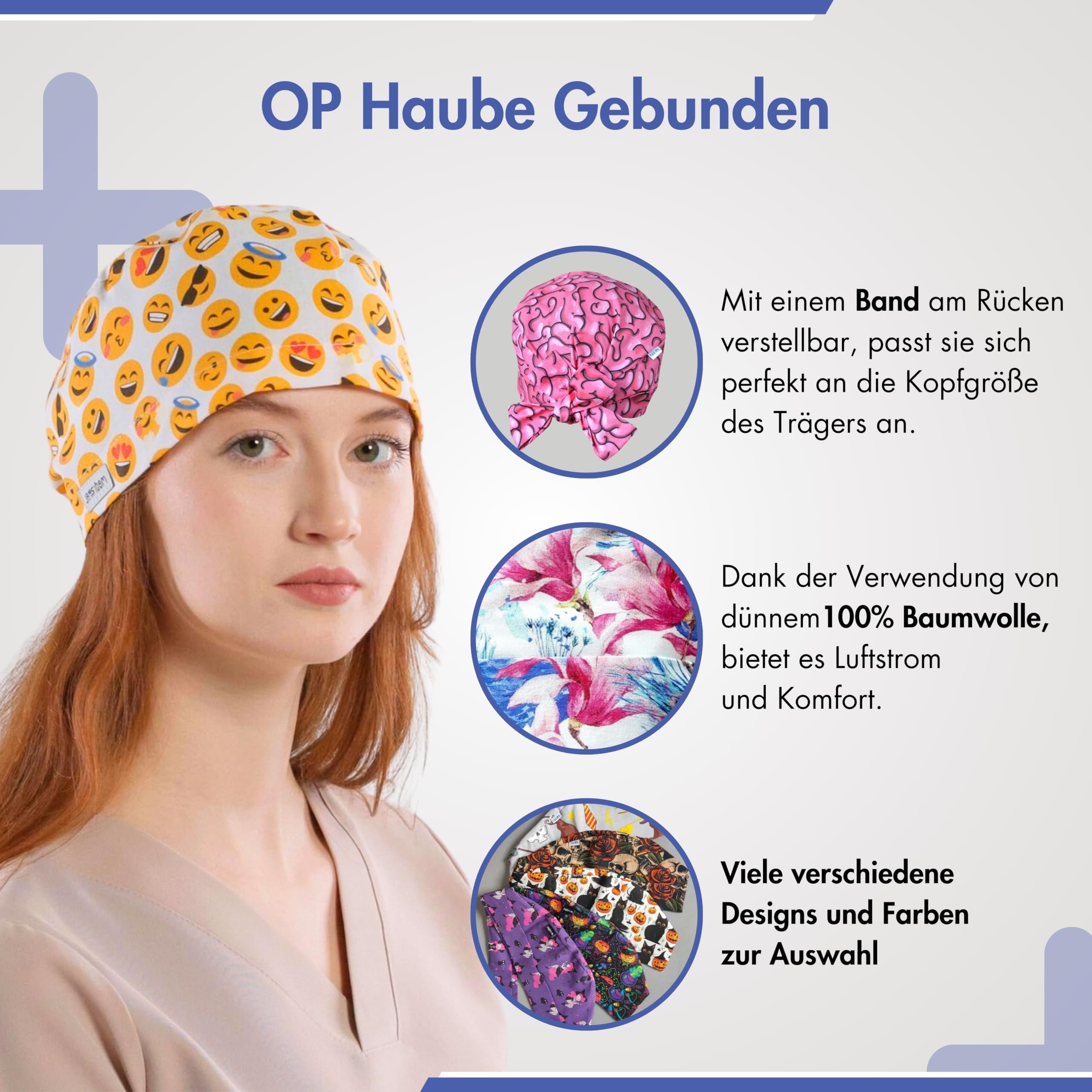 OP czepek wiązany, akcesoria do stroju lekarza, unisex, materiał do wielokrotnego użytku, akcesoria dla pielęgniarki, bawełna, czepek - alpaki z kaktusami na szarym