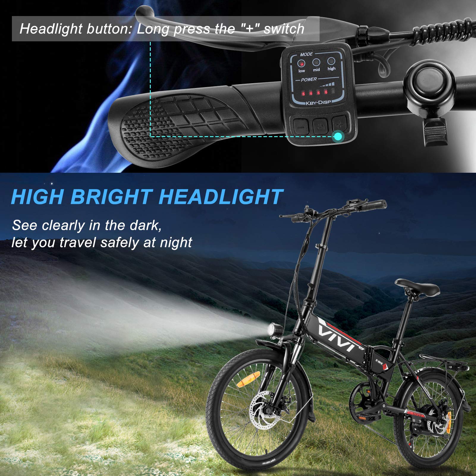 VIVI Folding Electric Bike, 20'' Electric Commuter Bike 350W Ebike, E