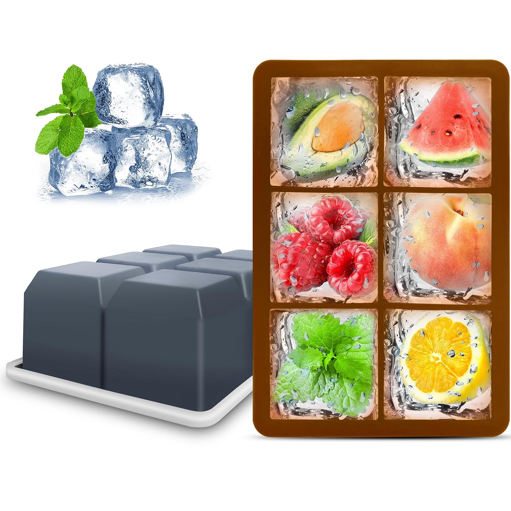 Silicone Ice Cube Trays with Lids,Large Square Ice Cube Molds for Freezer, Whiskey, Cocktail, Stackable Flexible and Reusable & Easy Release BPA Free