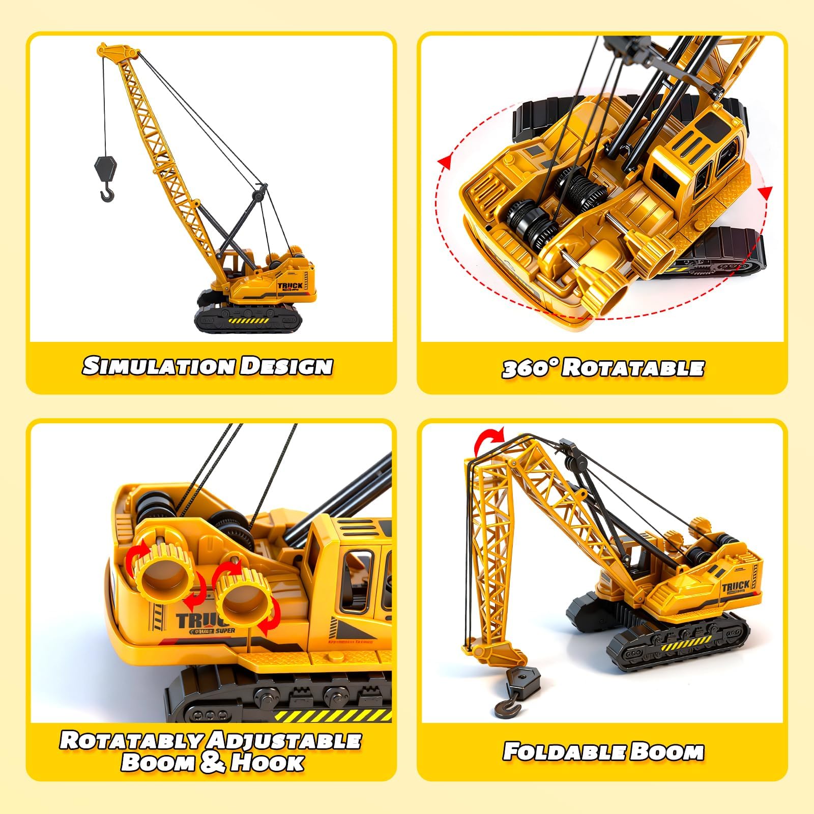 Hymaz Grue en métal ABS moulé sous pression, véhicules de construction en métal avec bouton de levage manuel, jouet pour garçons de 3 à 8 ans, 9 à 12 ans, convient comme cadeau de Noël et