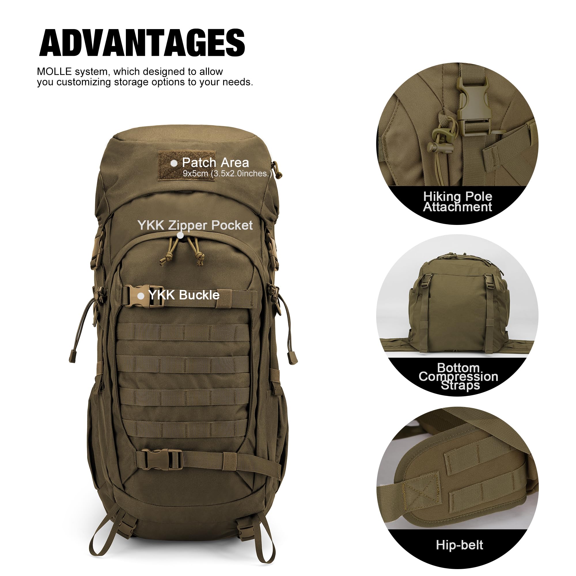 Mardingtop 50 Liter Taktischer Rucksack Trekkingrucksacke mit Regenhülle Reiserucksack für Backpacker Outdoor Wanderrucksäcke für Trekking,Wandern und Reisen