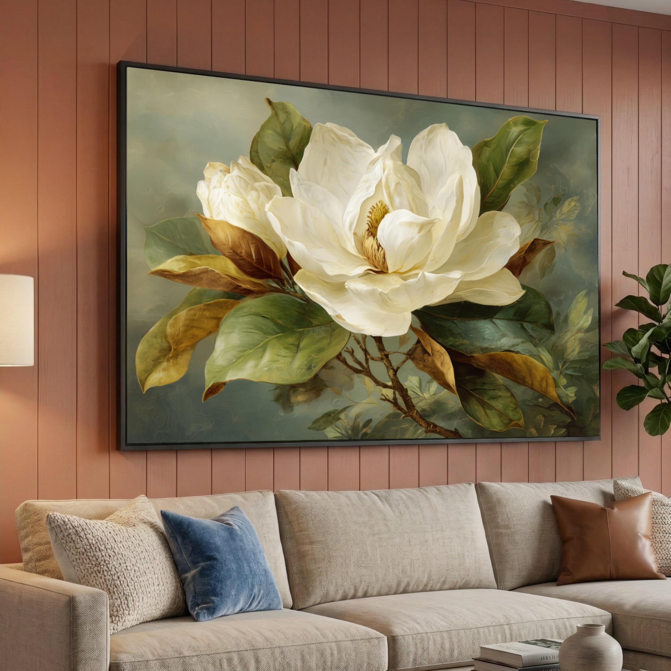 LMYCHENG White Magnolia Blossoms Canvas Prints, Vintage Botanical Wall Art, Nature Floral Home Decor Artwork(70x110cm/Frameless)