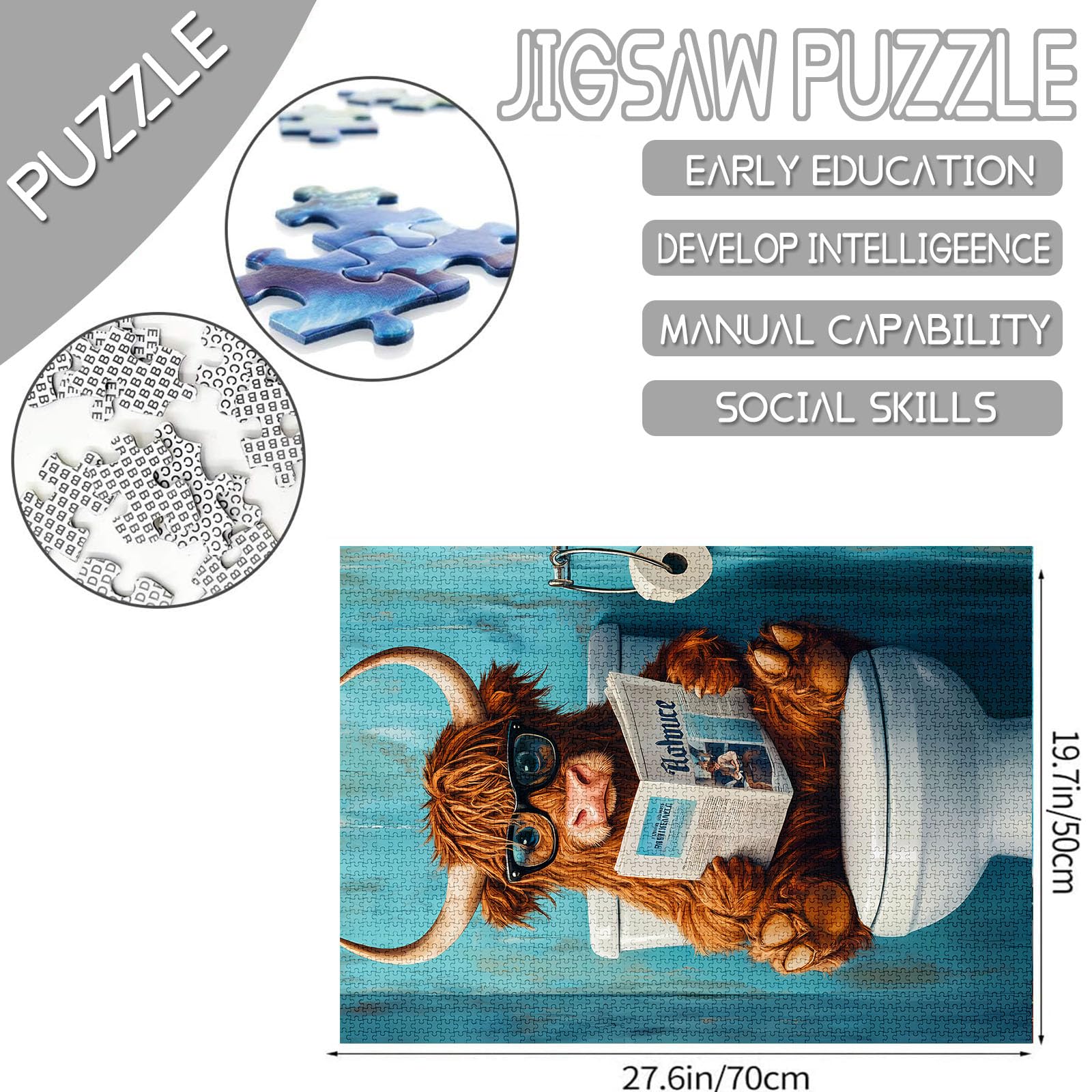 1000 Piece Jigsaw Puzzles for Adults Highland Cow Toilet Seat Puzzles 27×20 Inches Wildlife Toilet Newspaper Puzzle Challenging Family Activity Games Colorful DIY Craft Puzzle for Home Decor Gifts - Image 2