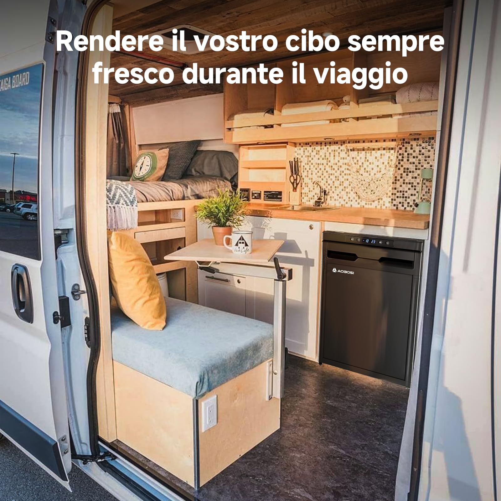 AAOBOSI 45L Frigo Portatile Elettrico, Frigo da Campeggio con APP, 12V/24V | Due Zone, Luci LED, Fino a -20°C, Frigorifero Portatile, per Auto, Camion, SUV, Camper, Barche, Campeggio e Viaggi